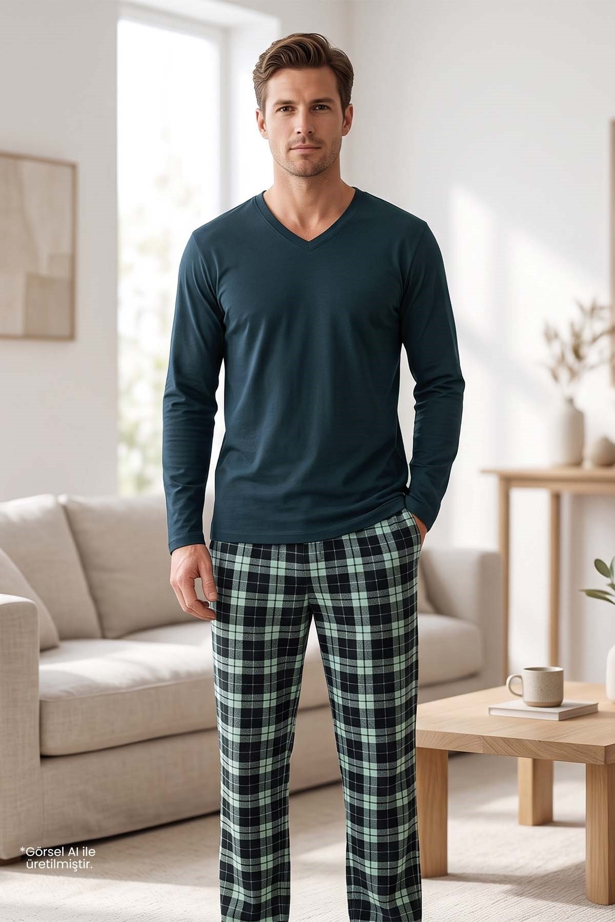 Erkek Lacivert Uzun Kollu Pijama Takımı