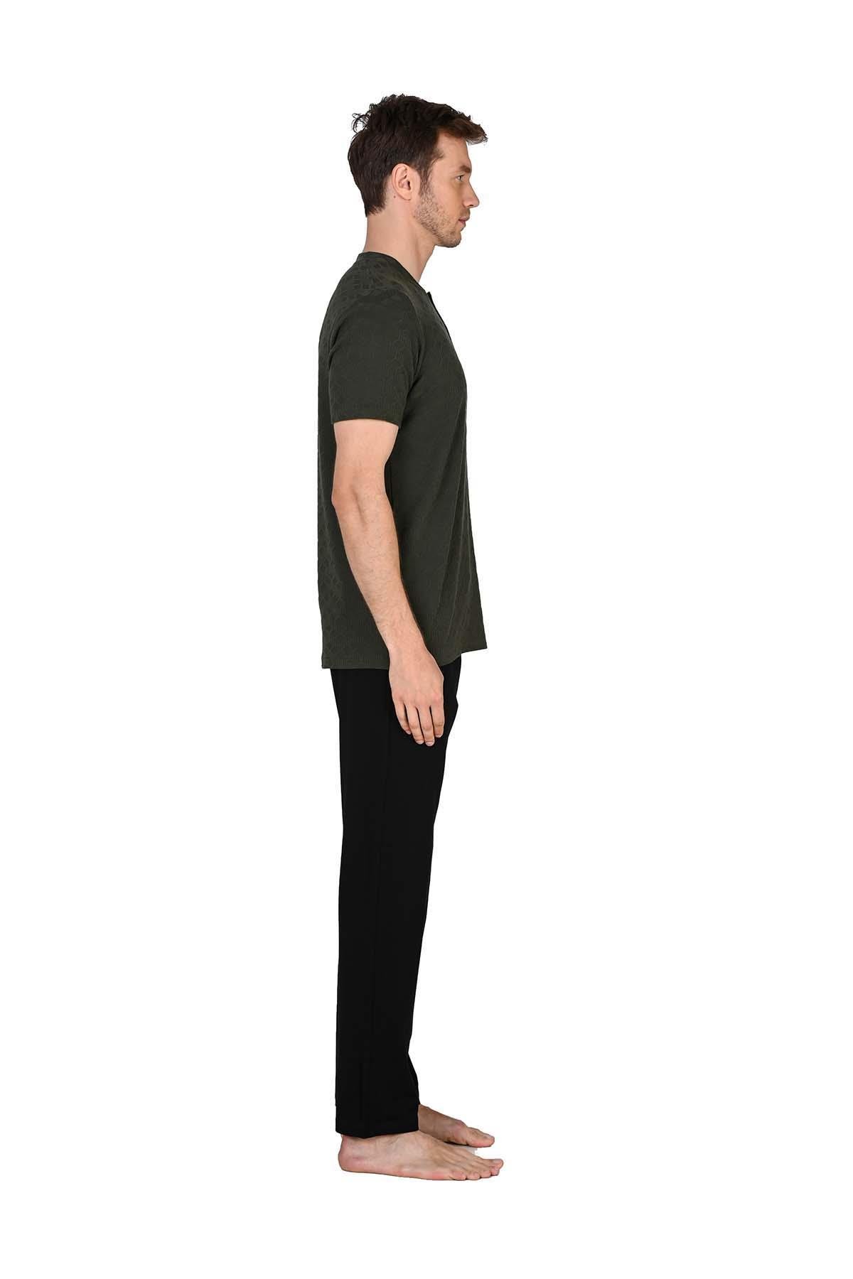 Erkek Patlı Jakarlı Haki Pijama Takımı 15211