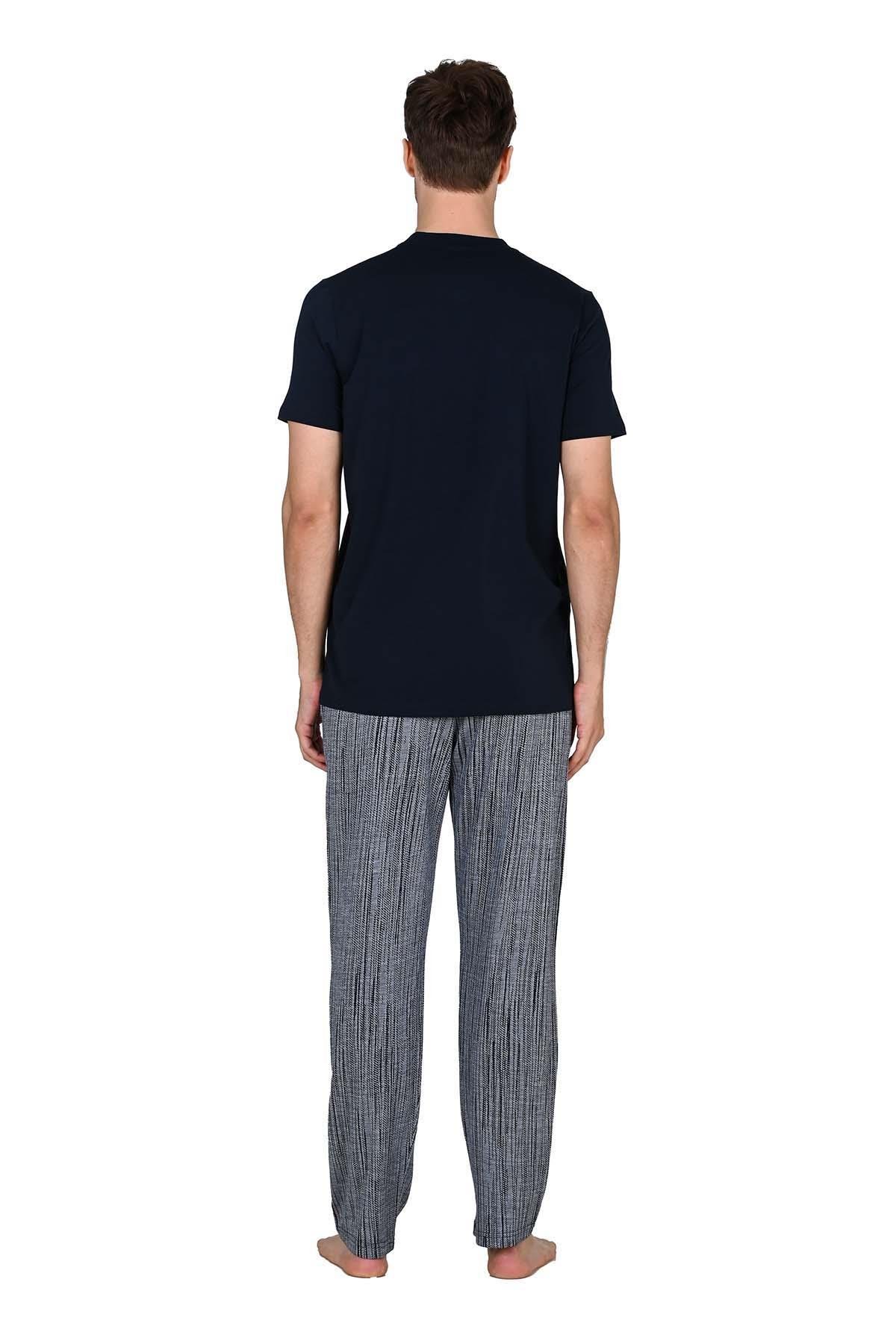 Erkek Patlı Jakarlı Lacivert Pijama Takımı 15207
