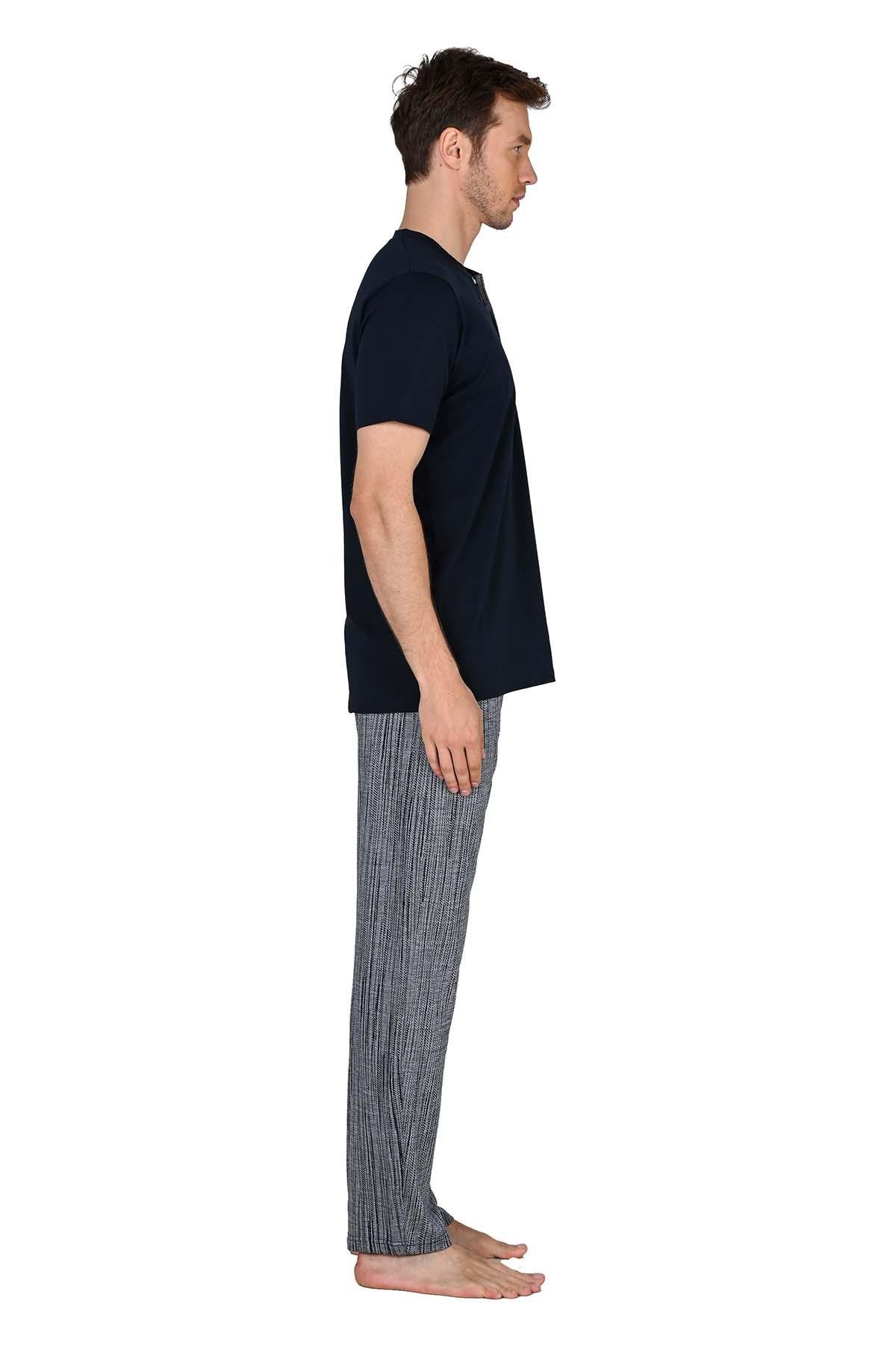Erkek Patlı Jakarlı Lacivert Pijama Takımı 15207
