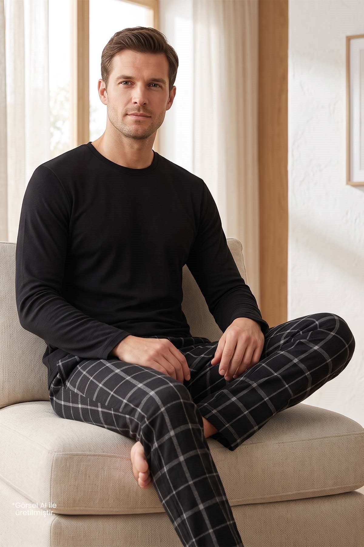 Erkek Siyah Uzun Kollu Pijama Takımı