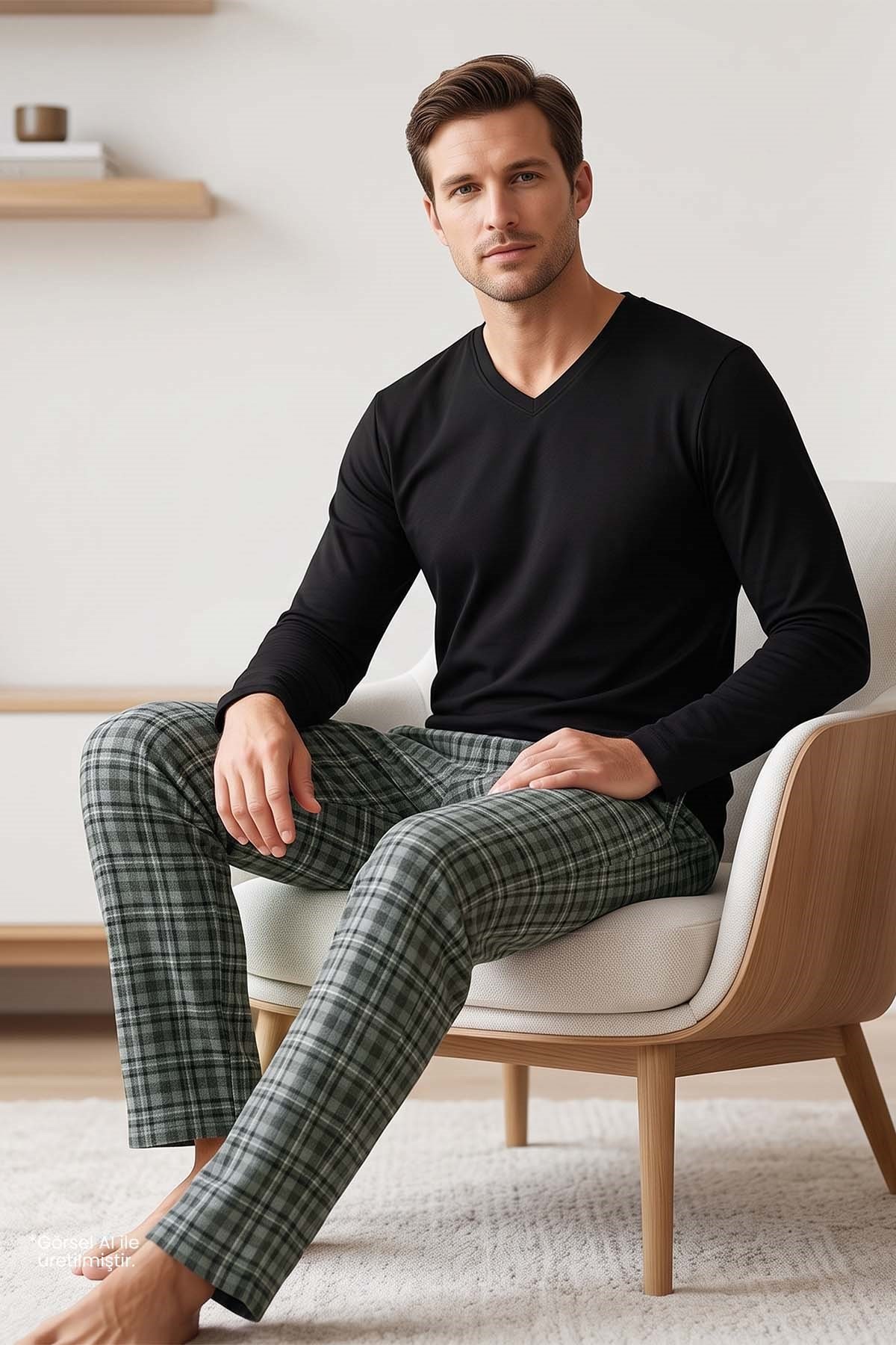 Erkek Siyah Uzun Kollu Pijama Takımı