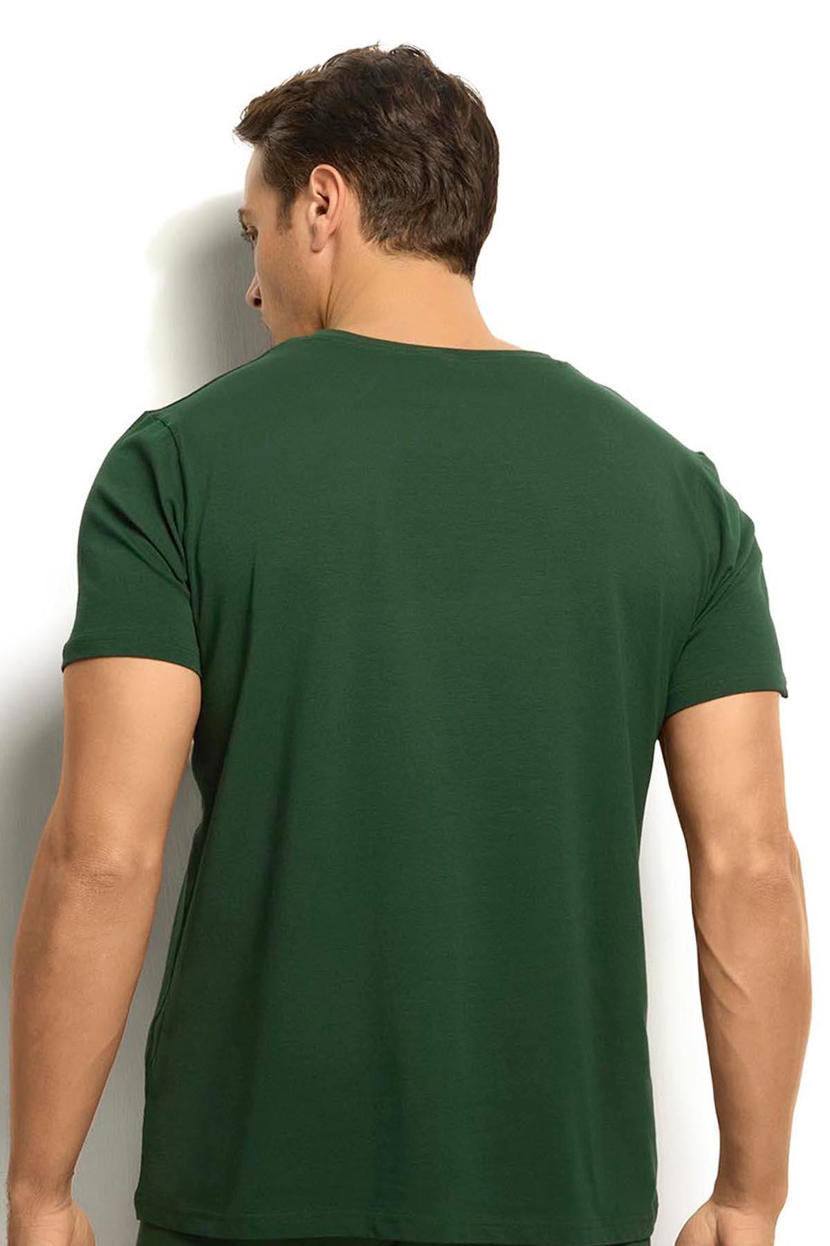 Erkek Yeşil Pamuklu Likralı T-Shirt 133