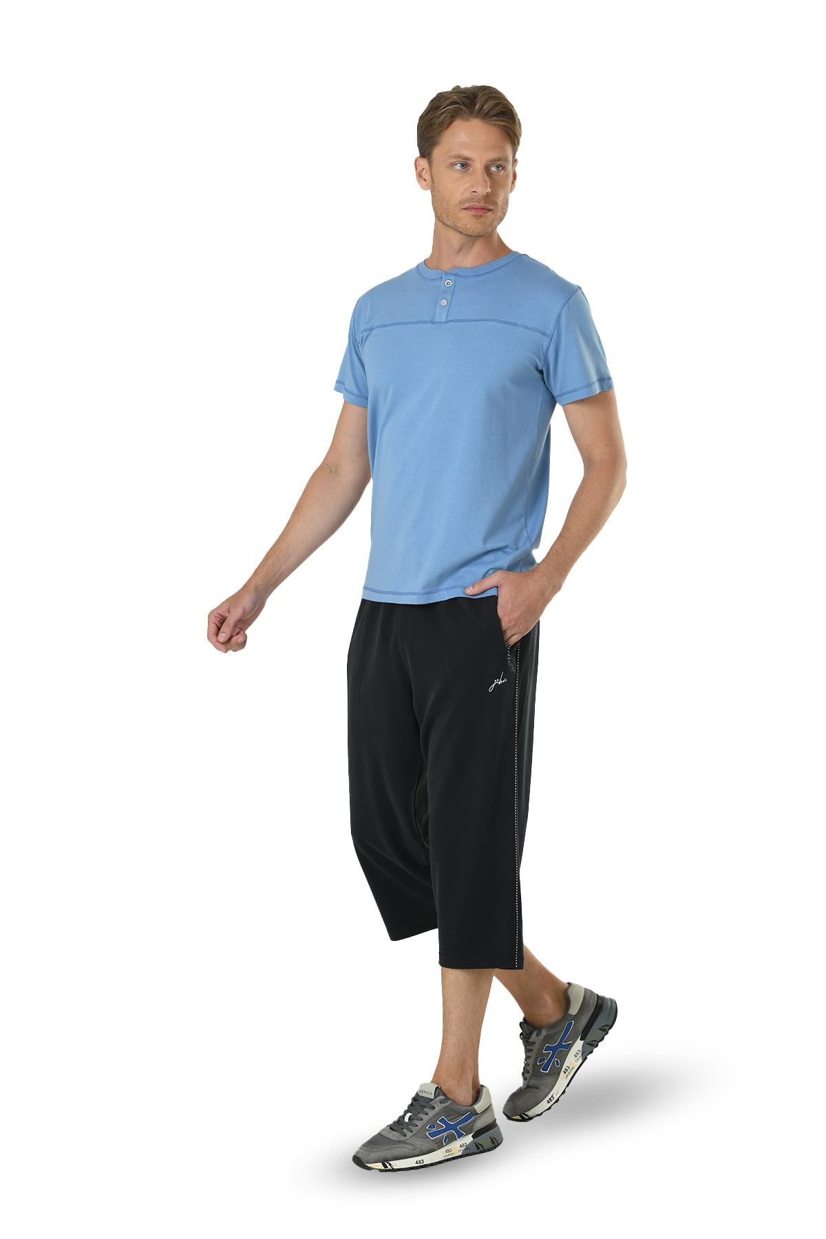 Erkke Mavi Patlı Düğmeli Modal Pijama Takımı 15127