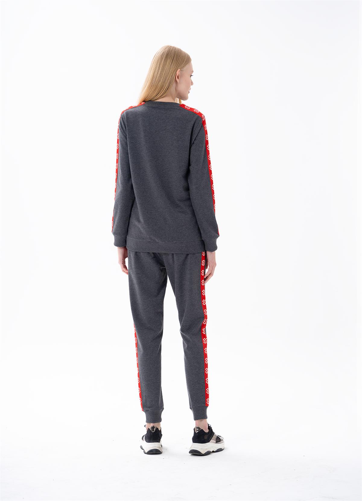 Kadın Kırmızı Şeritli  Pijama Takımı 10175 Antrasit  JBR10175.00001