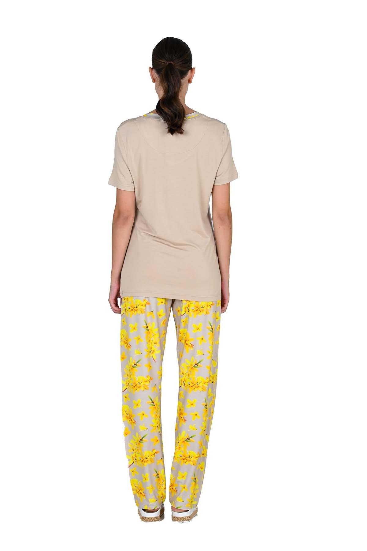 Kadın Viskoz Kısa Kol Bej Pijama Takımı 10206
