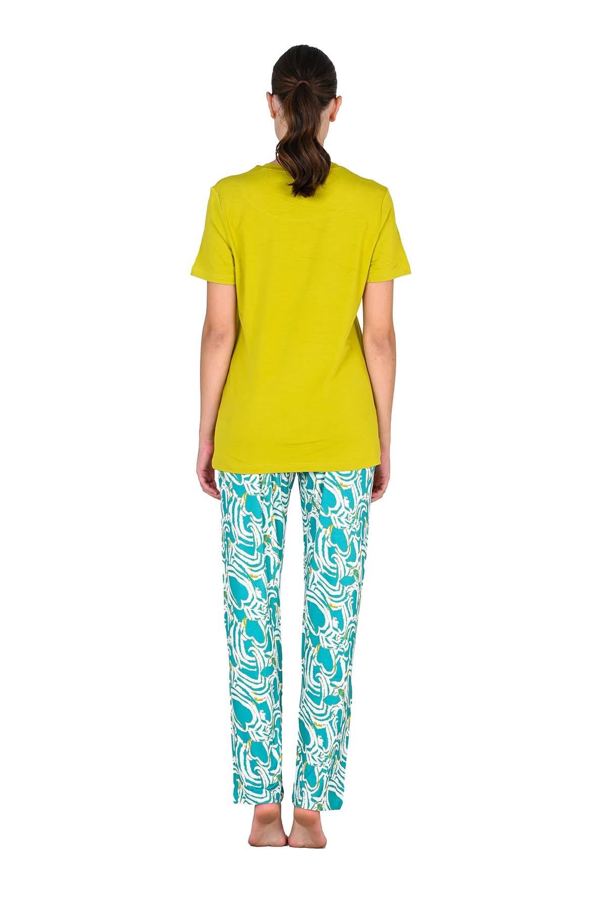 Kadın Viskoz Kısa Kol Fıstık Yeşili Pijama Takımı 10209