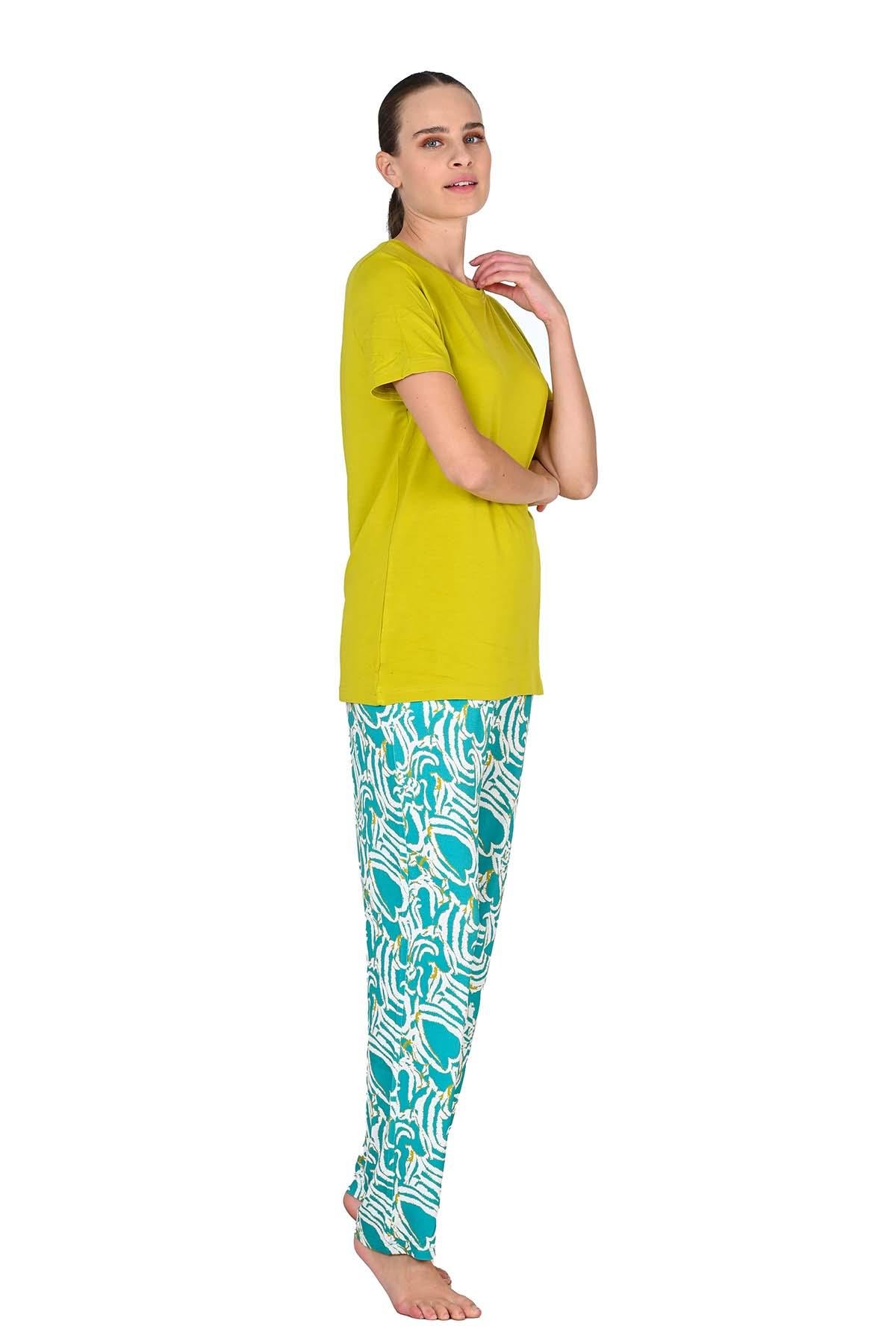 Kadın Viskoz Kısa Kol Fıstık Yeşili Pijama Takımı 10209