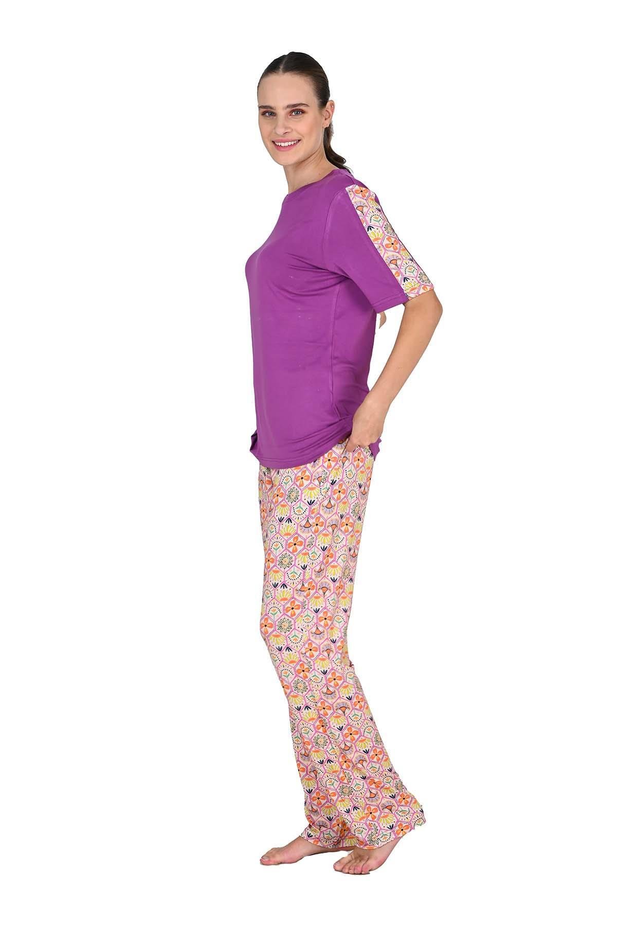 Kadın Viskoz Kısa Kol Fuşya Pijama Takımı 10204 