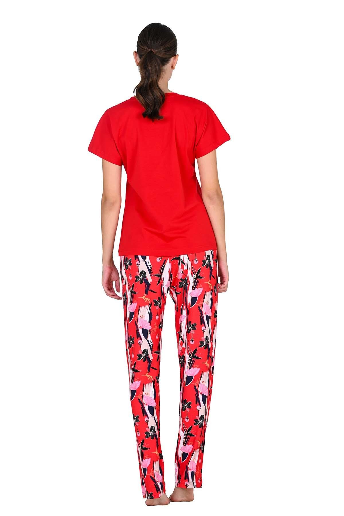 Kadın Viskoz Kısa Kol Kırmızı Pijama Takımı 10217
