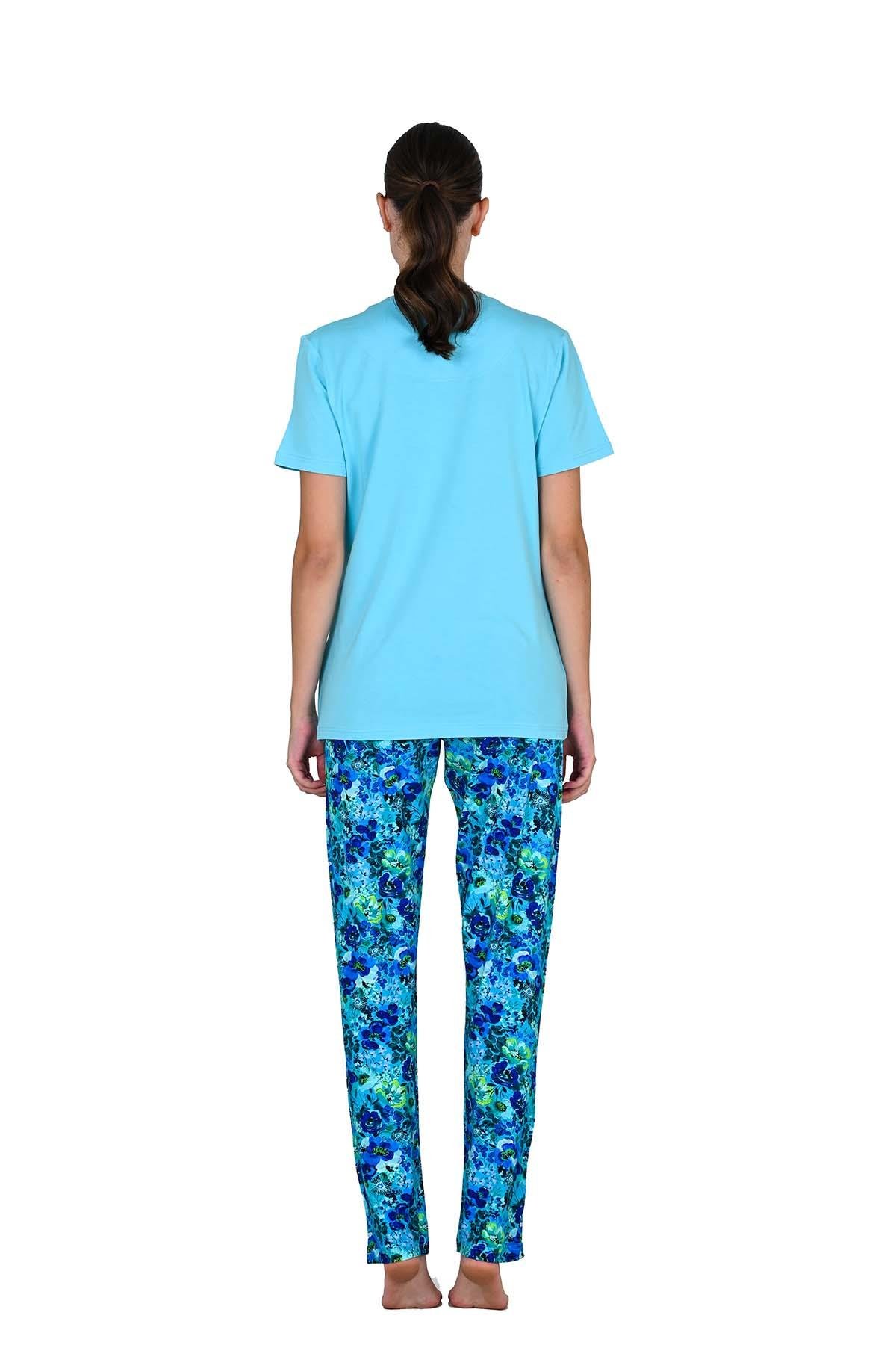 Kadın Viskoz Kısa Kol Mavi Pijama Takımı 10203