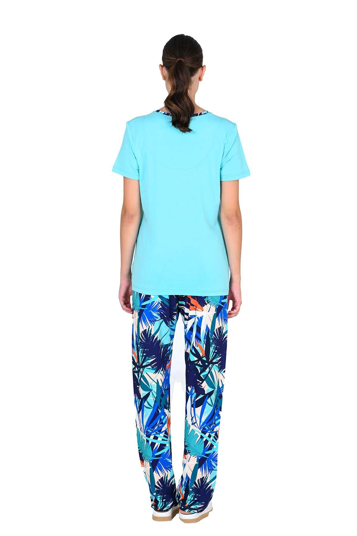 Kadın Viskoz Kısa Kol Mavi Pijama Takımı 10208