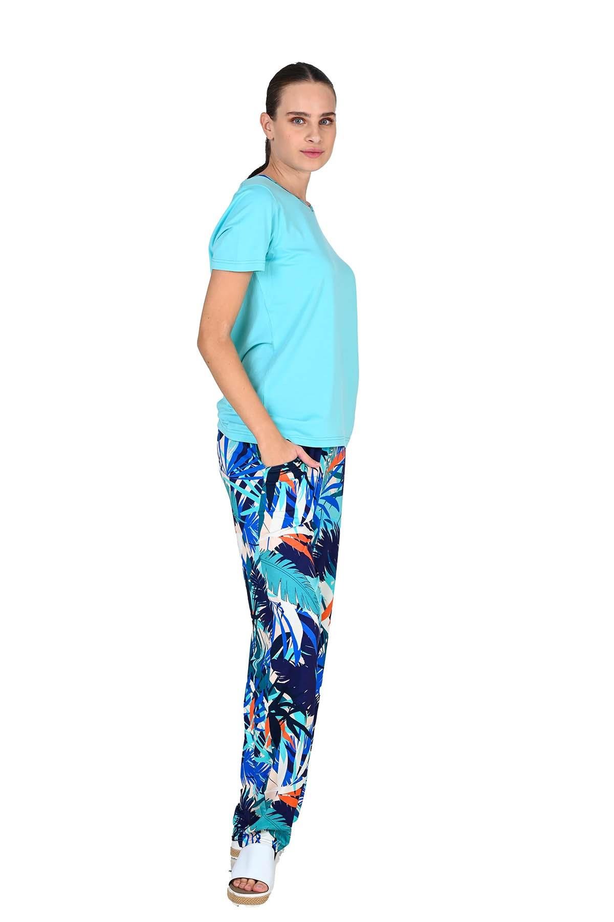 Kadın Viskoz Kısa Kol Mavi Pijama Takımı 10208