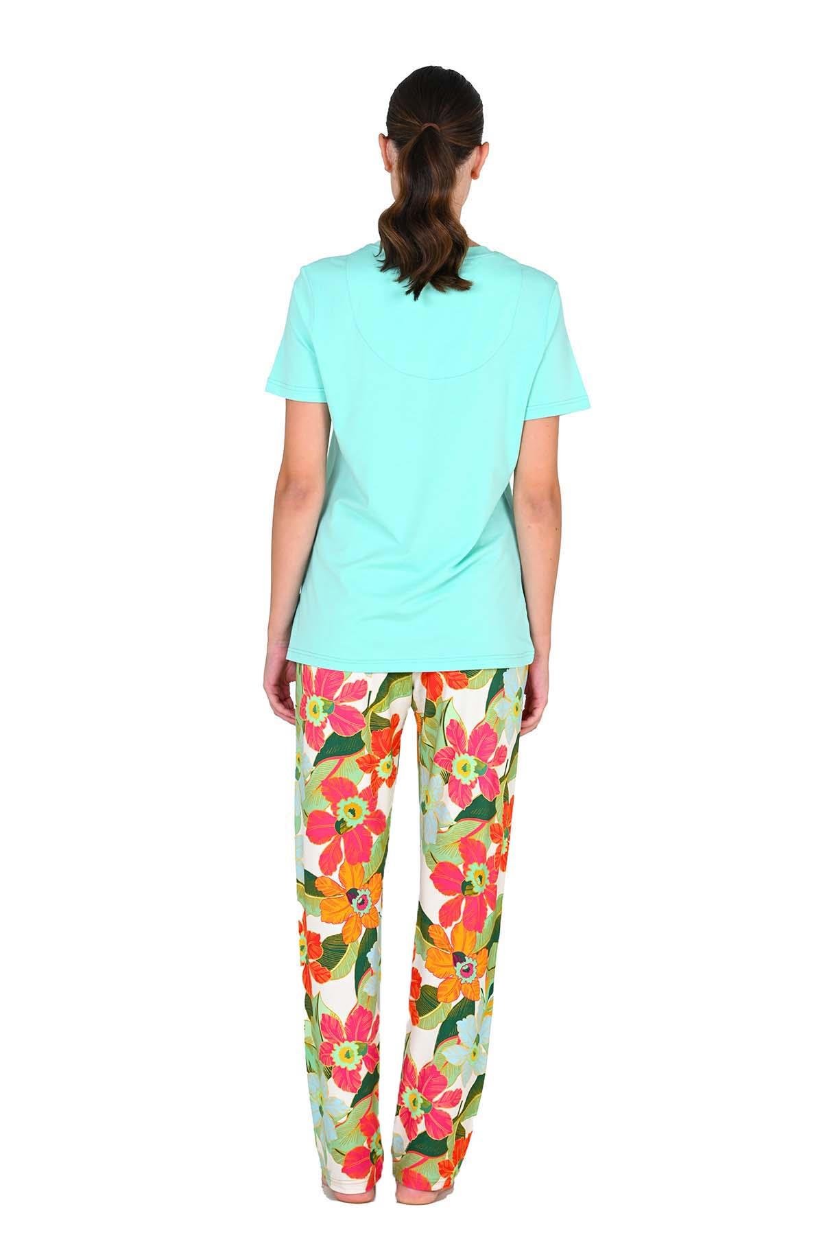 Kadın Viskoz Kısa Kol Mint yeşili Pijama Takımı 10211