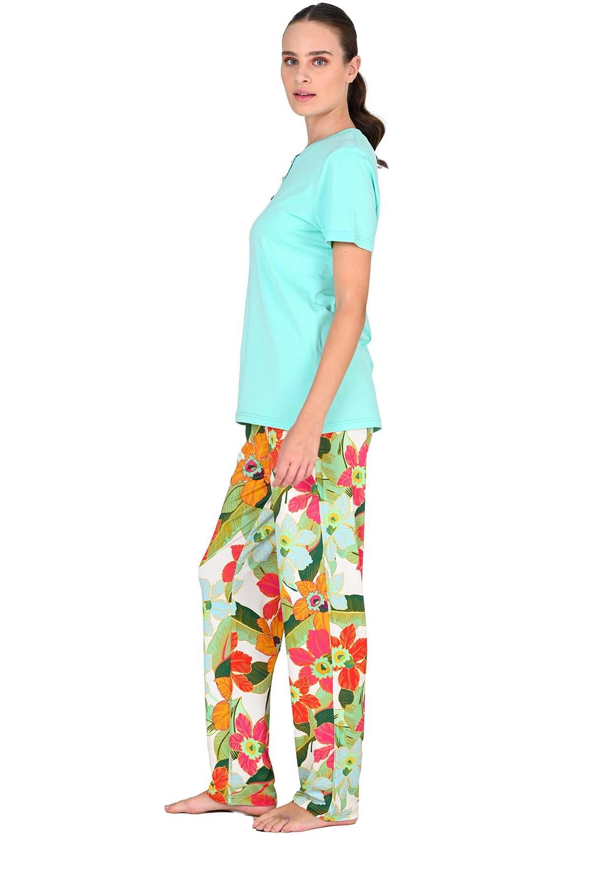 Kadın Viskoz Kısa Kol Mint yeşili Pijama Takımı 10211