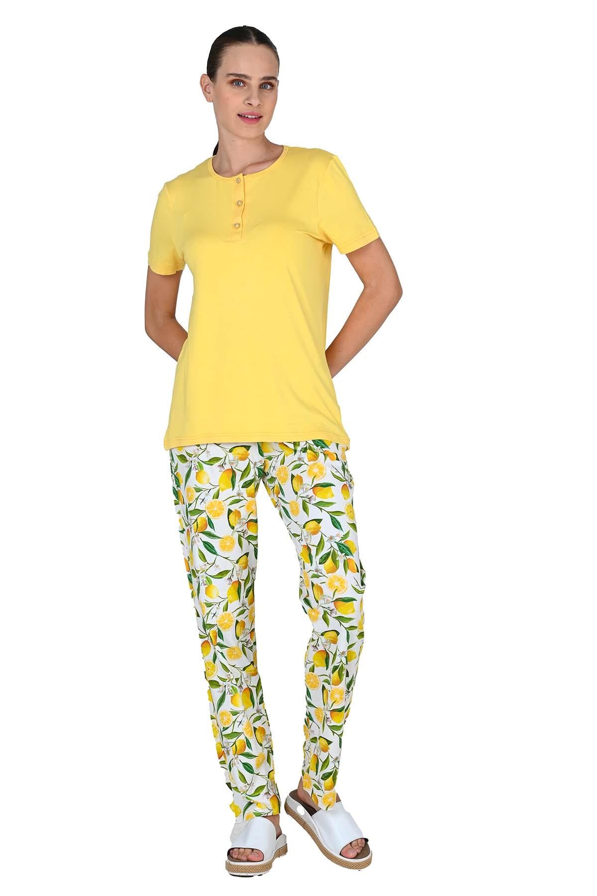 Kadın Viskoz Kısa Kol Sarı Pijama Takımı 10207