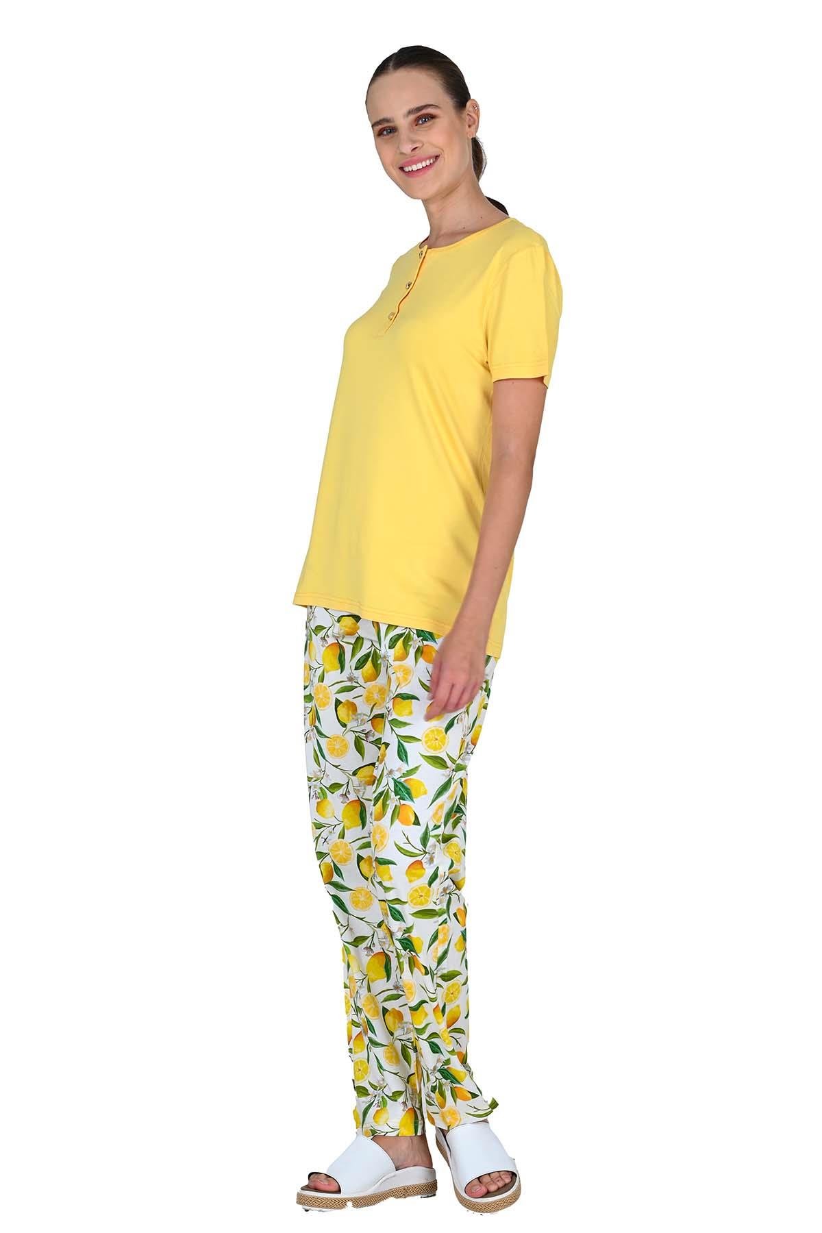 Kadın Viskoz Kısa Kol Sarı Pijama Takımı 10207