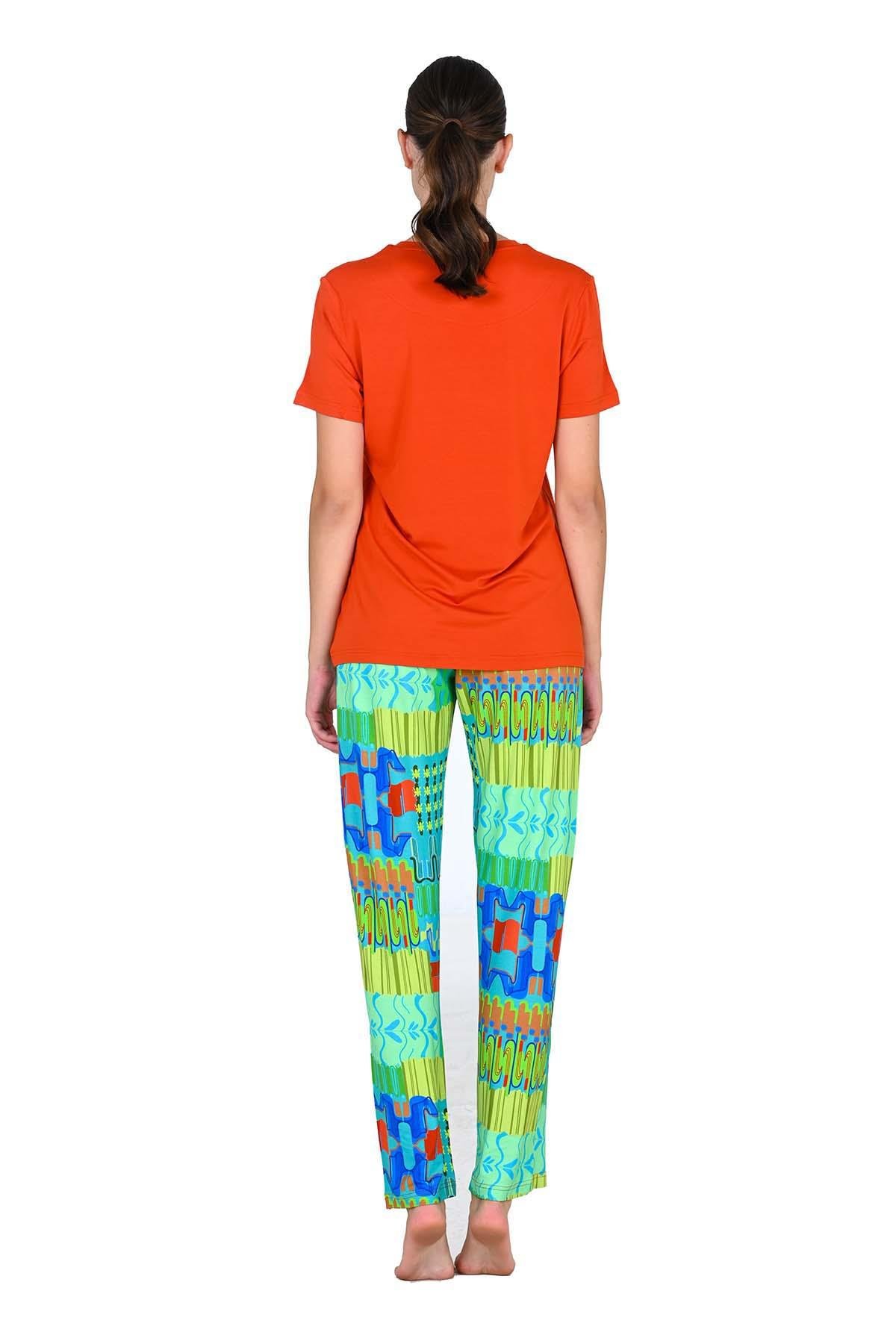 Kadın Viskoz Kısa Kol Turuncu Pijama Takımı 10220