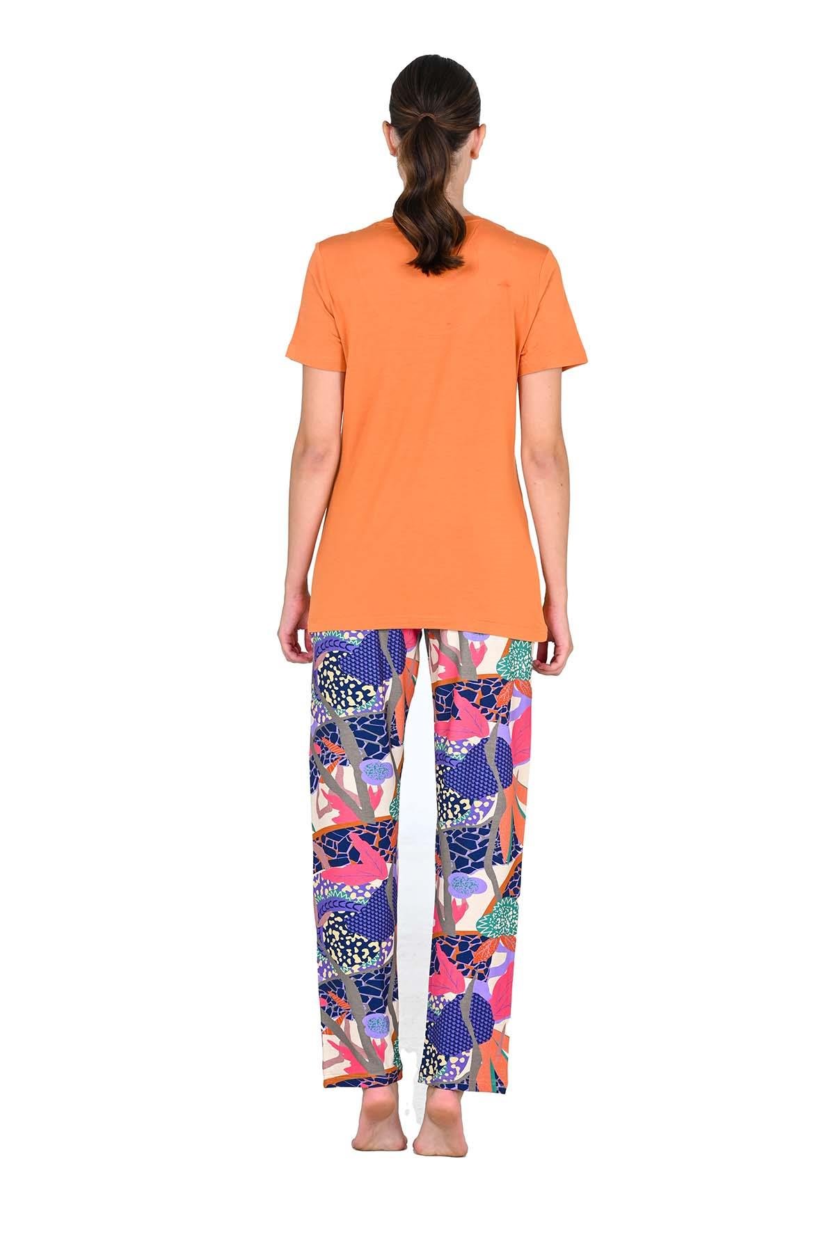 Kadın Viskoz Kısa Kol Turuncu Pijama Takımı 10202 
