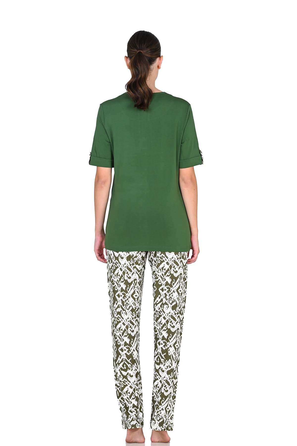 Kadın Viskoz Kısa Kol Yeşil Pijama Takımı 10210
