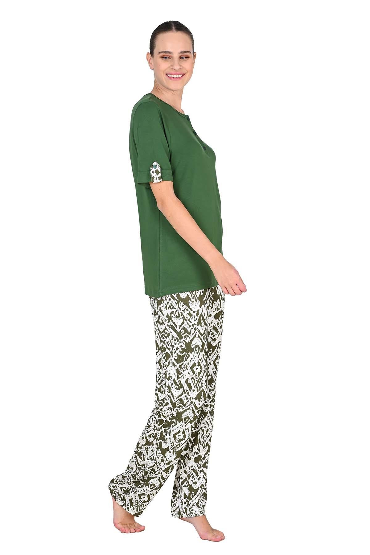 Kadın Viskoz Kısa Kol Yeşil Pijama Takımı 10210