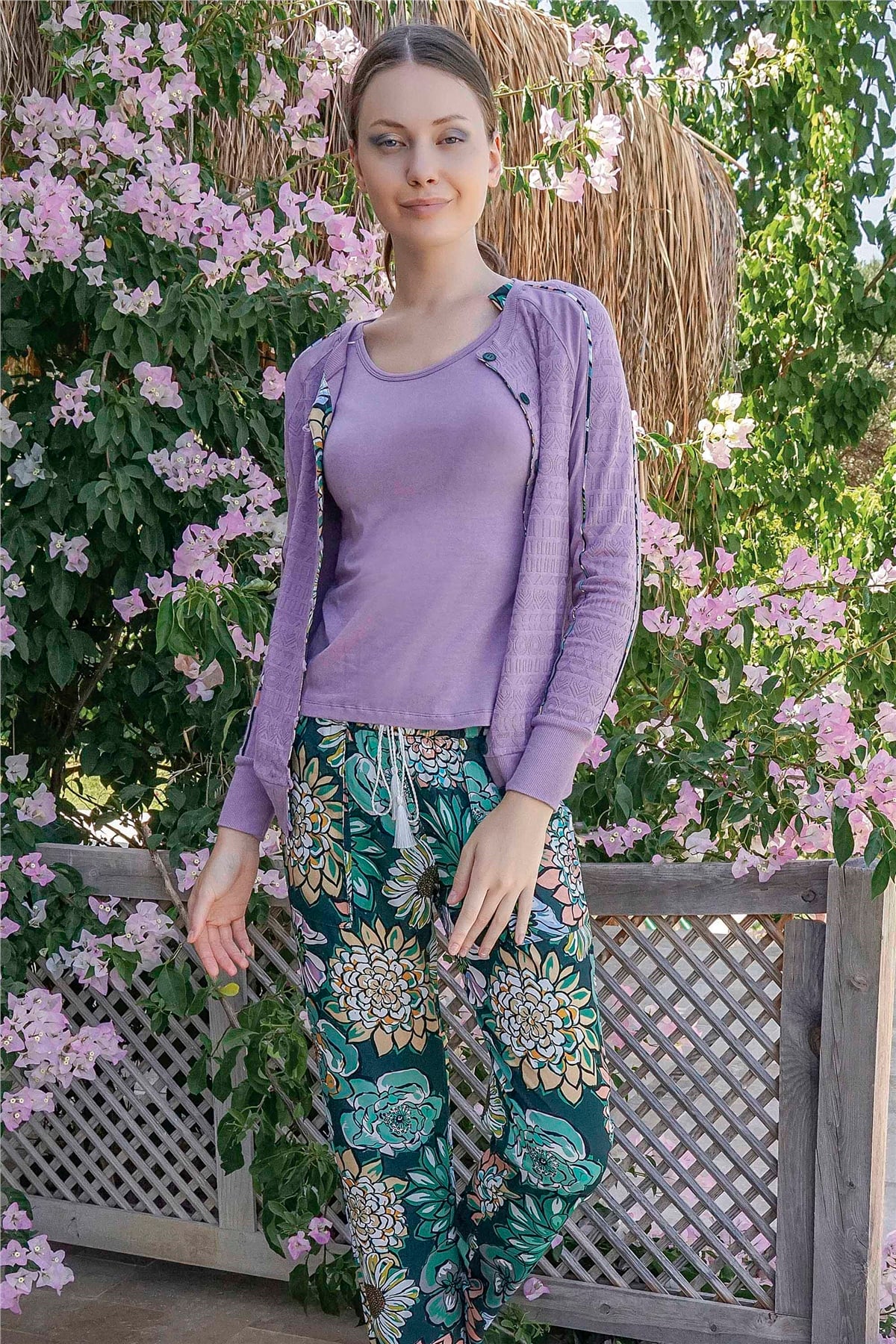 Lila 3'lü Pijama Takımı