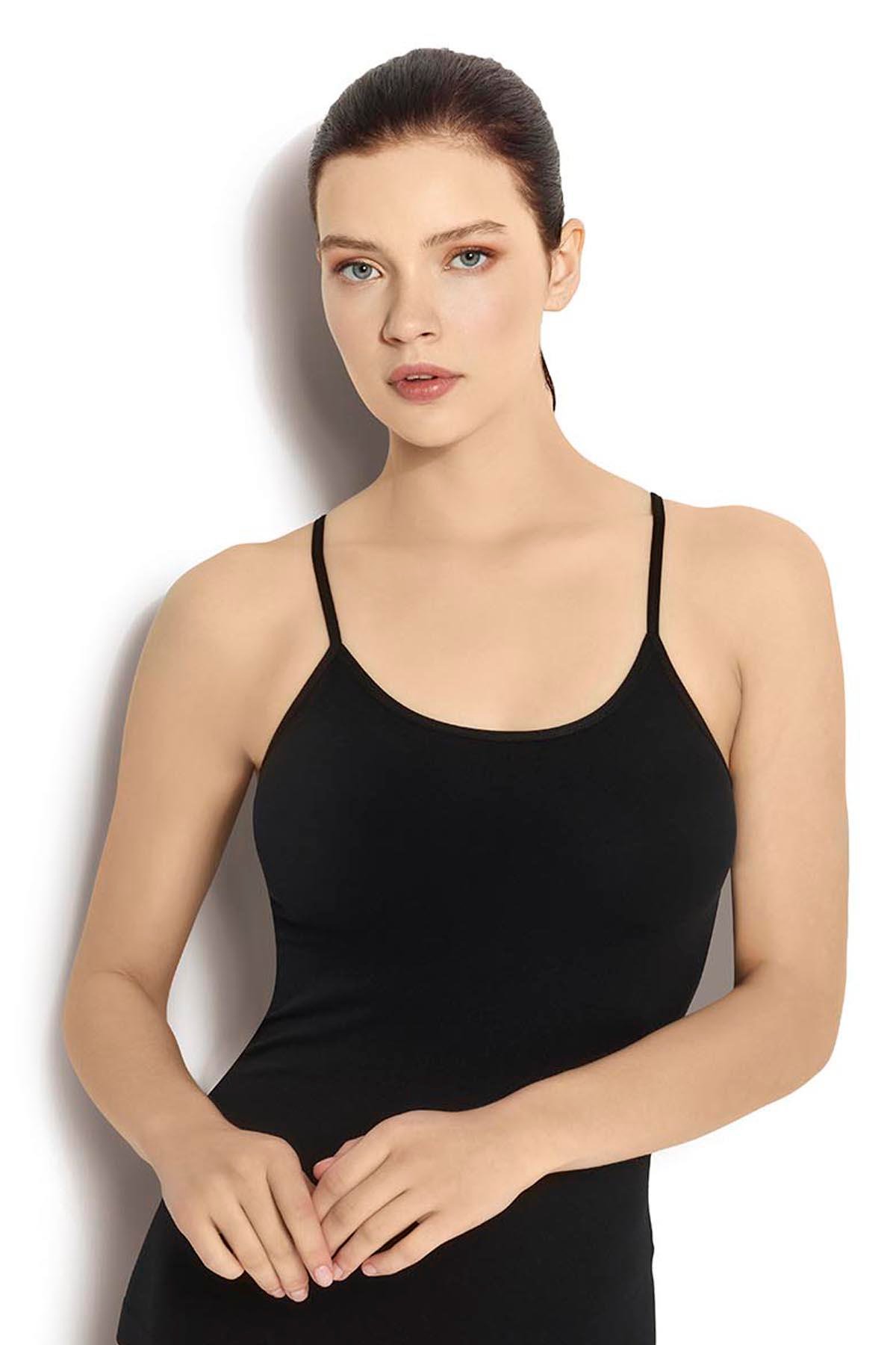 Siyah İp Askılı Atlet Korse 4501