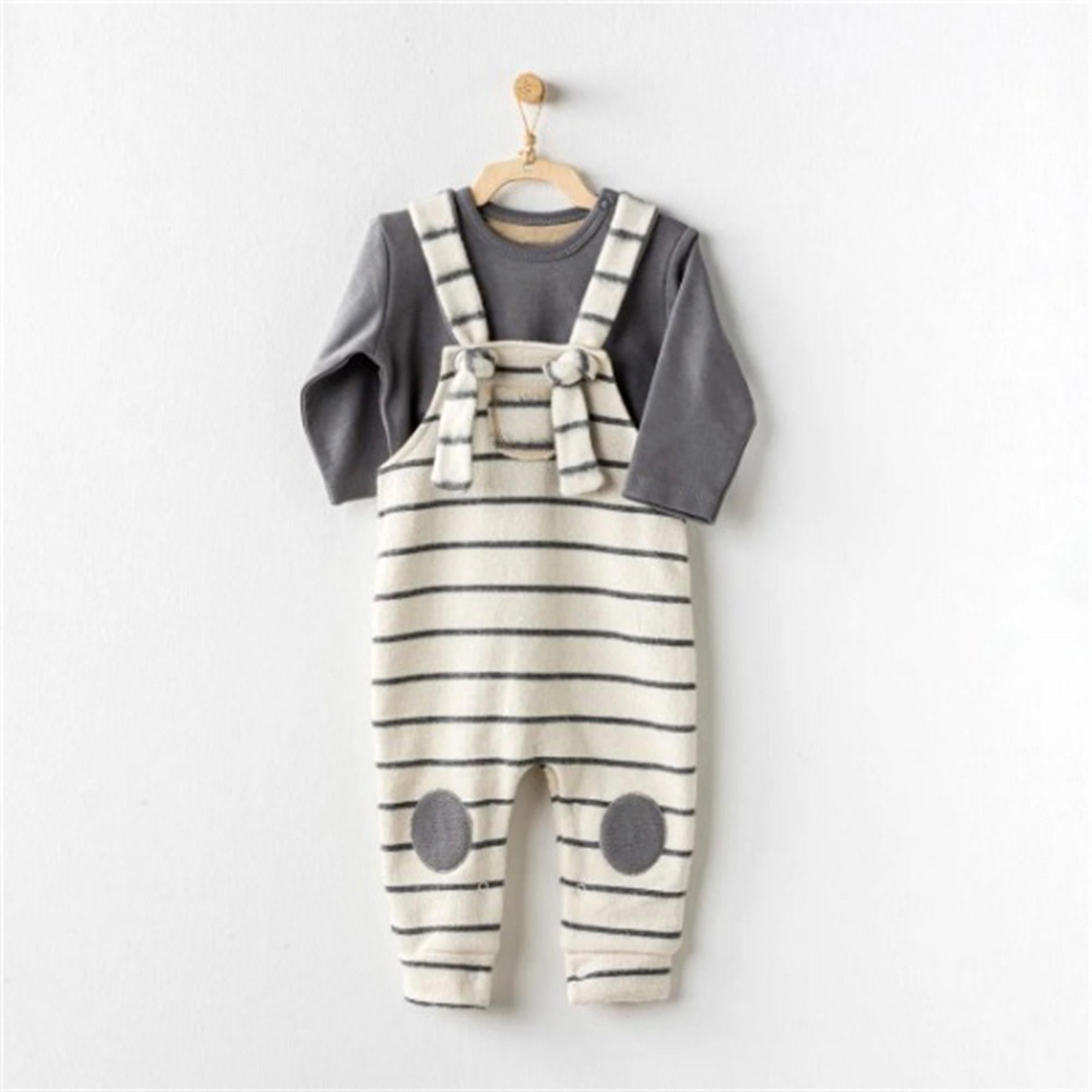 Andywawa Erkek Bebek Zebra Salopet Takım Ekru/Gri AC24155