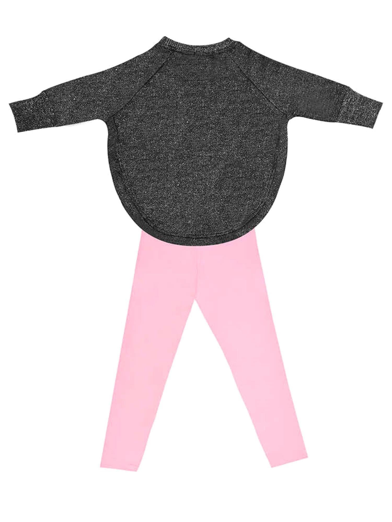 Denokids Kız Çocuk Sevgili Kedicik Sweatshirt Tayt Takım Gri Pembe MS-18S1-172