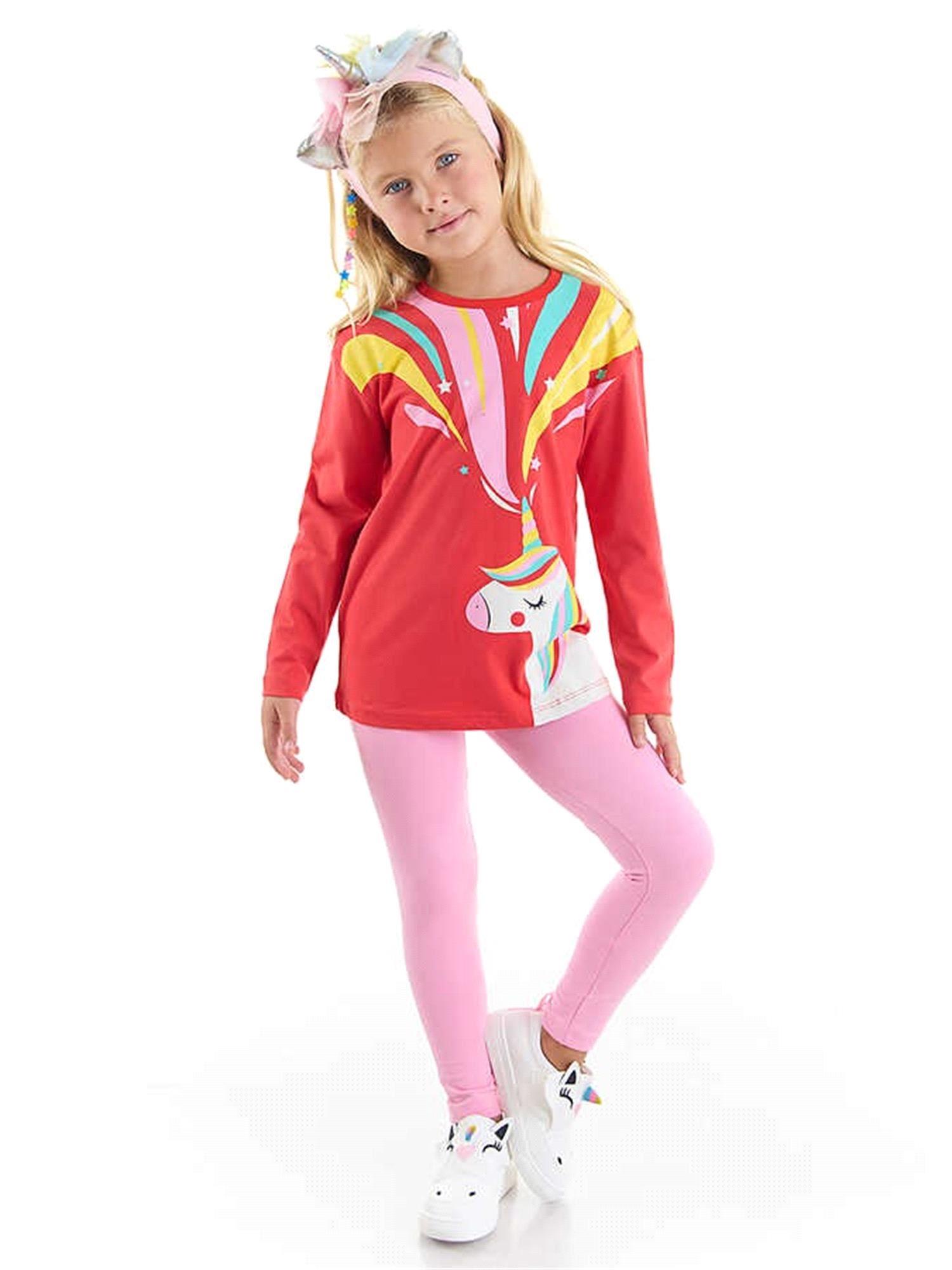 Denokids Kız Çocuk Unicorn Gücü Tunik Tayt Takım CFF-22K1-007