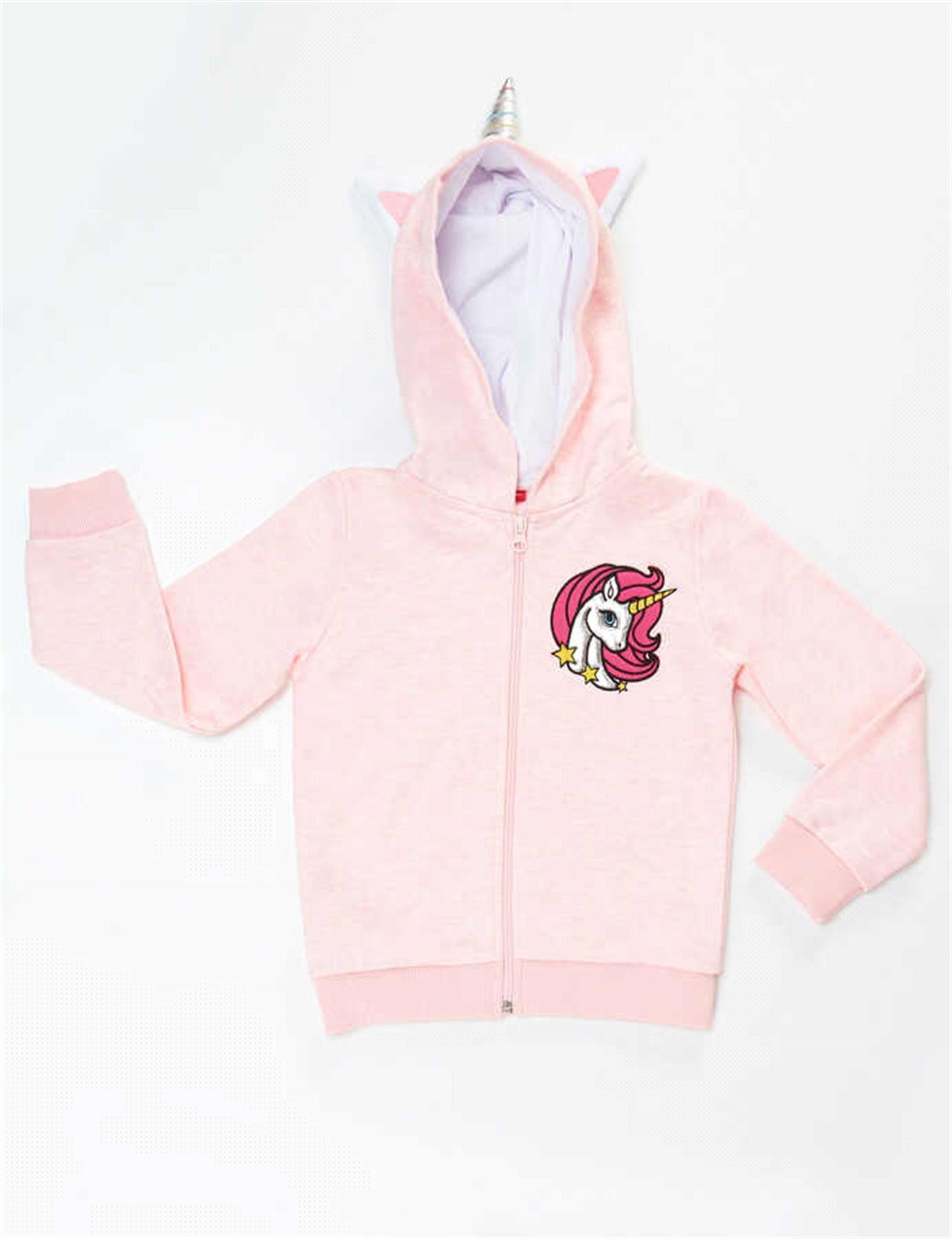 Denokids Kız Çocuk Unicorn Kapişonlu Fermuarlı Sweatshirt Pembe CFF-19K1-051