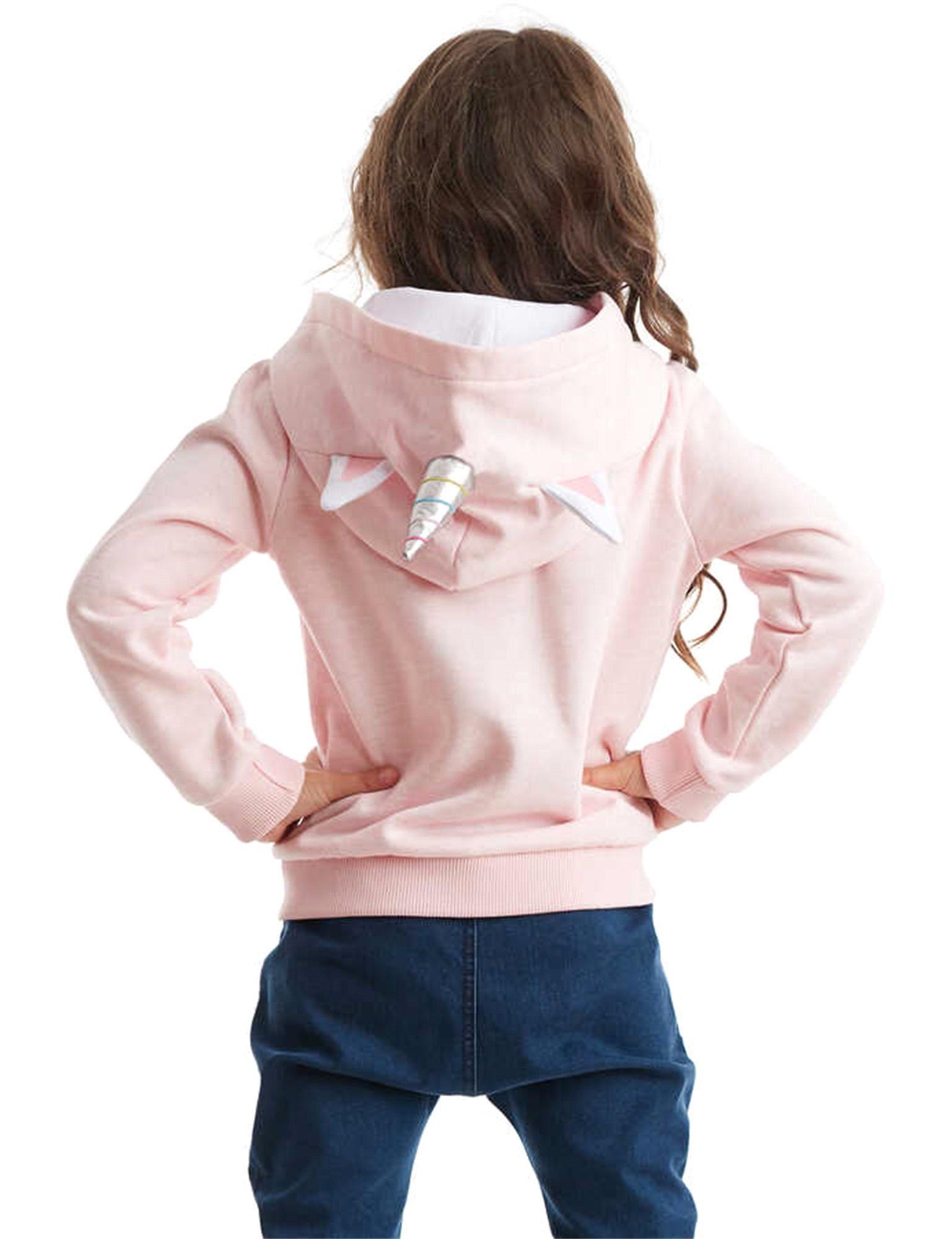 Denokids Kız Çocuk Unicorn Kapişonlu Fermuarlı Sweatshirt Pembe CFF-19K1-051