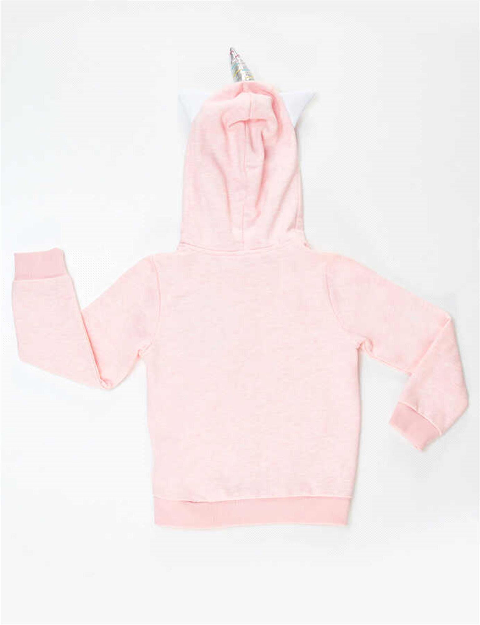 Denokids Kız Çocuk Unicorn Kapişonlu Fermuarlı Sweatshirt Pembe CFF-19K1-051