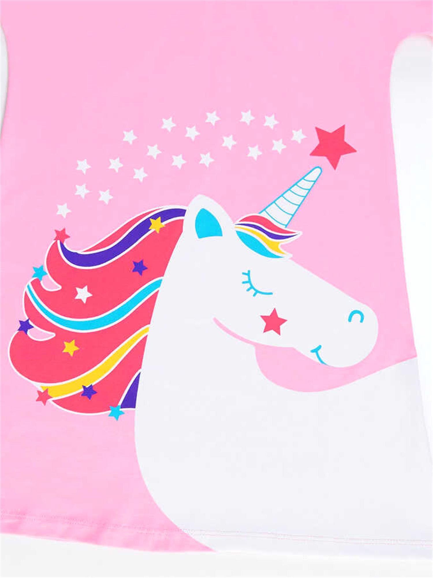 Denokids Kız Çocuk Unicorn Star Elbise Pembe CFF-21Y2-005