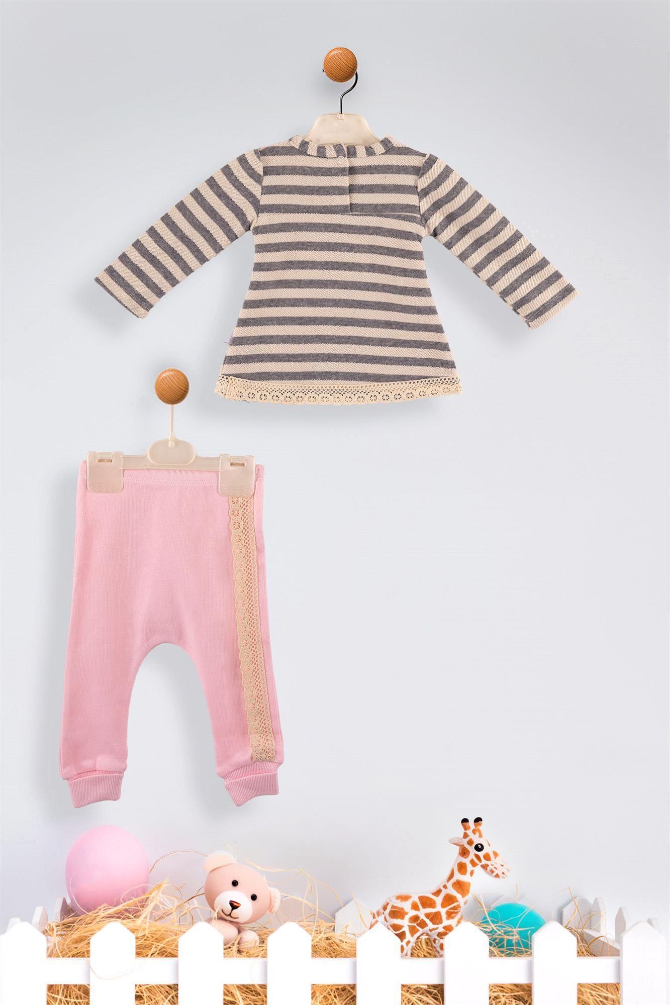 Kinder Baby Elci Baby Kız Bebek Çizgili 2'li Takım Pembe 6898