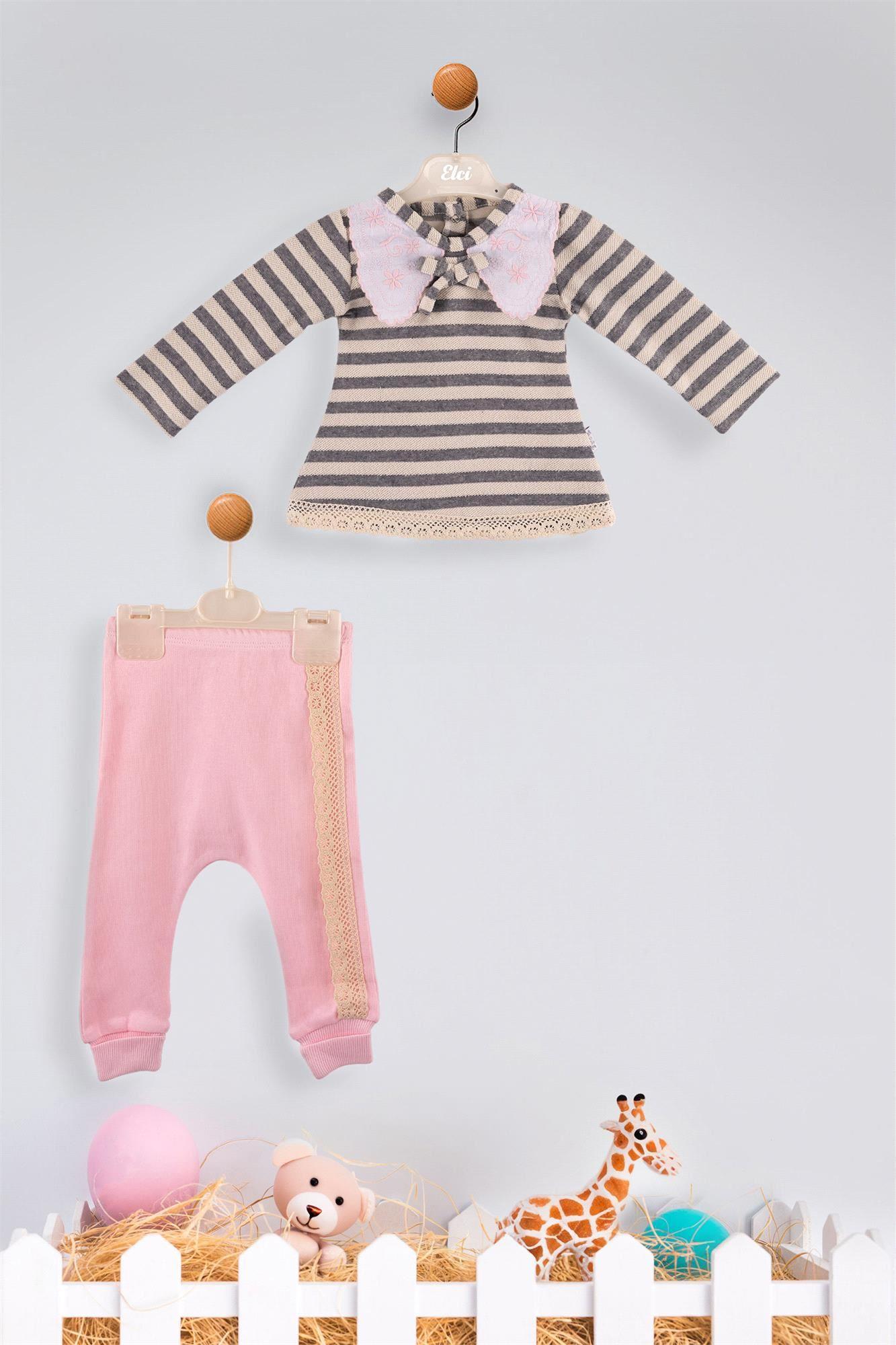 Kinder Baby Elci Baby Kız Bebek Çizgili 2'li Takım Pembe 6898