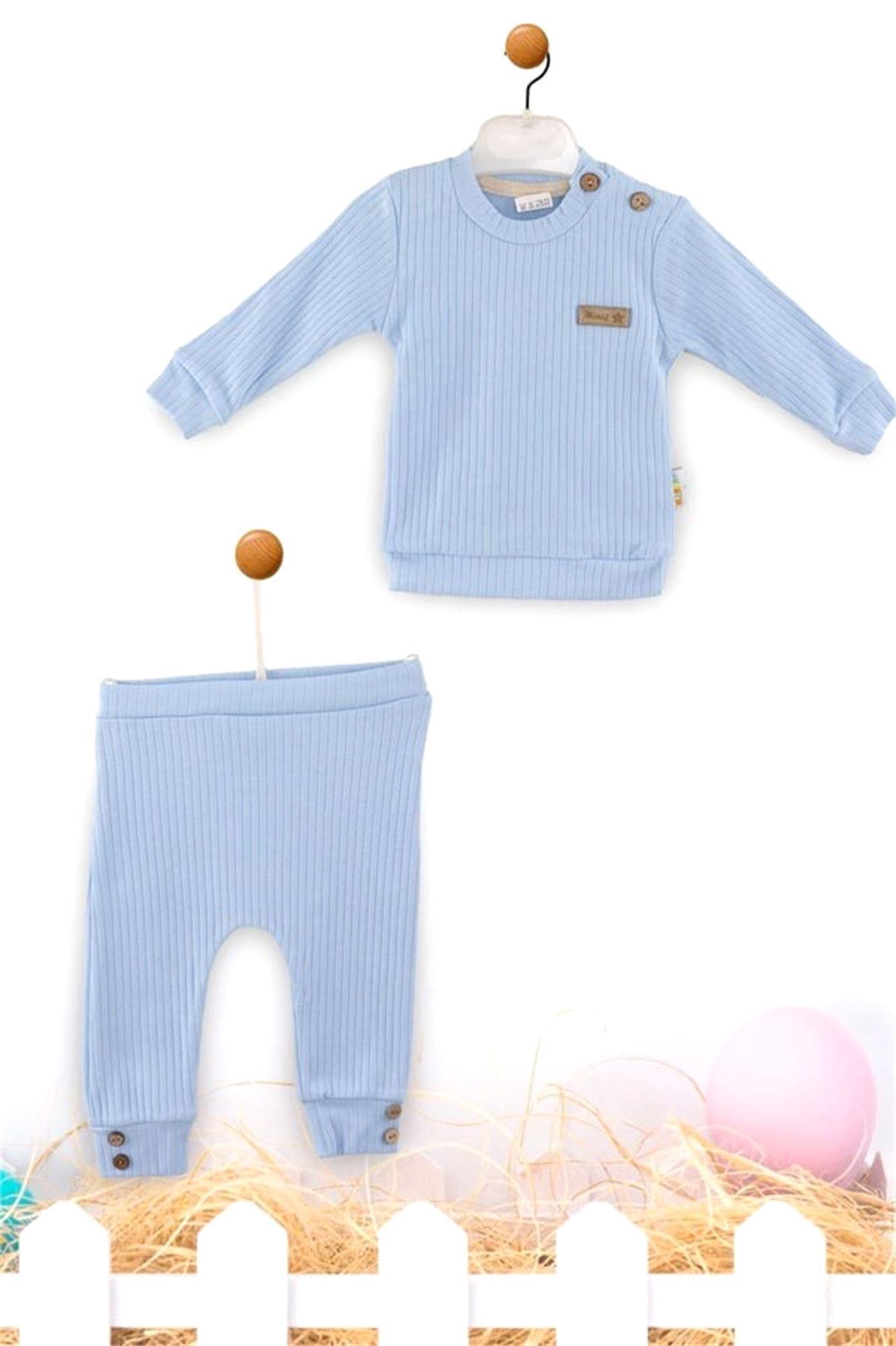 Kinder Baby Miniş Bebe Fitilli Pamuklu Bebek Takımı İndigo 1093