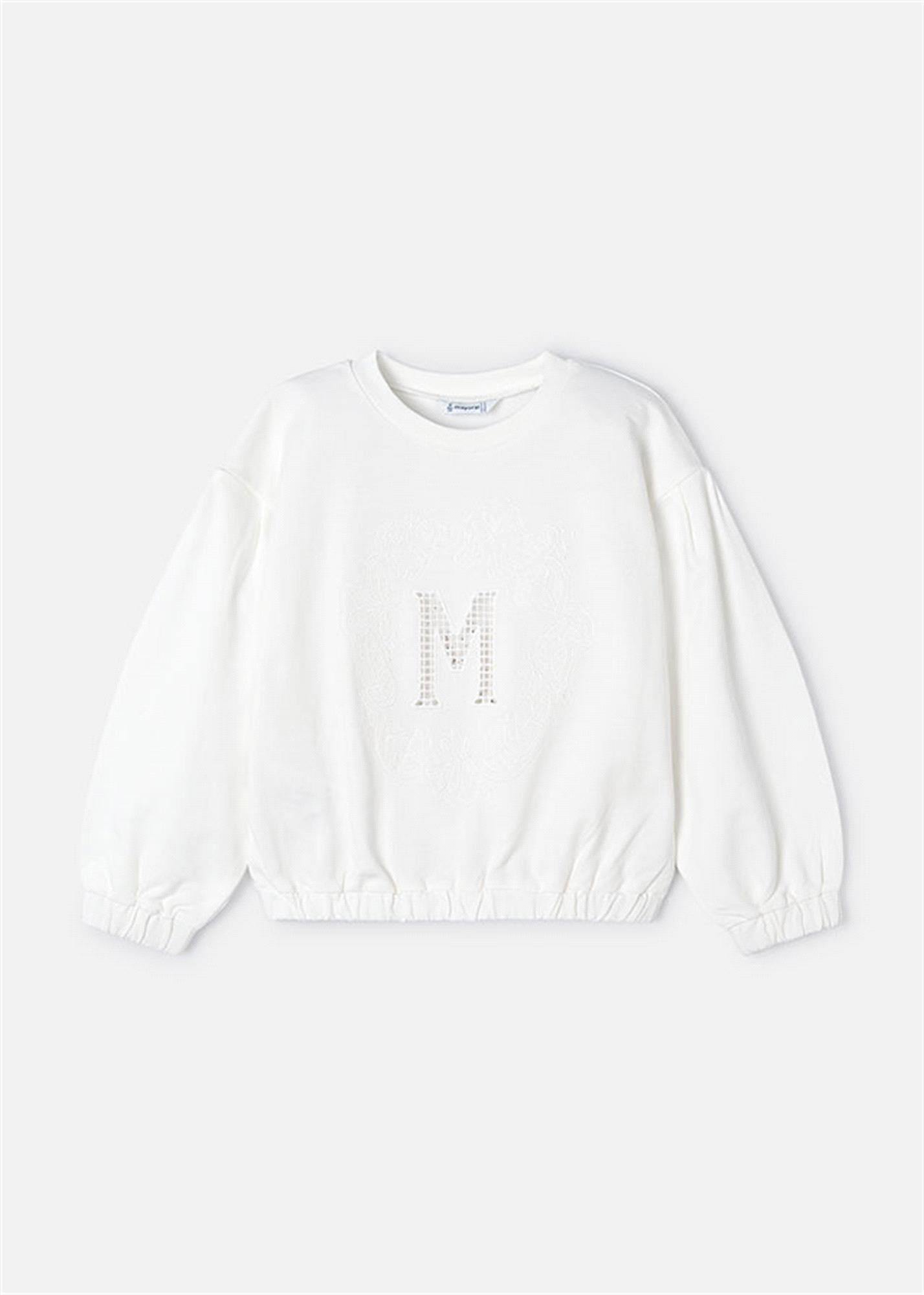 Mayoral Kız Çocuk İşlemeli Harfli Sweatshirt Krem 3468
