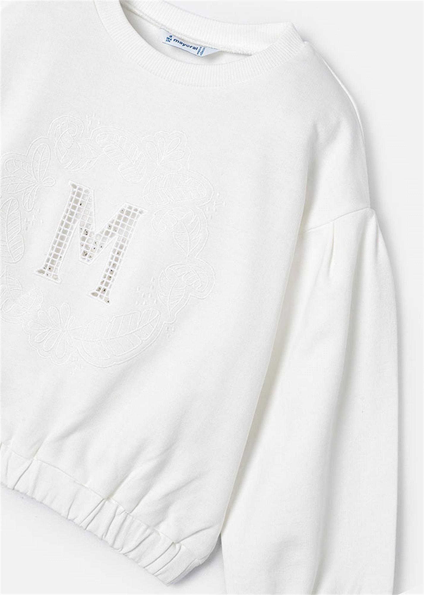 Mayoral Kız Çocuk İşlemeli Harfli Sweatshirt Krem 3468