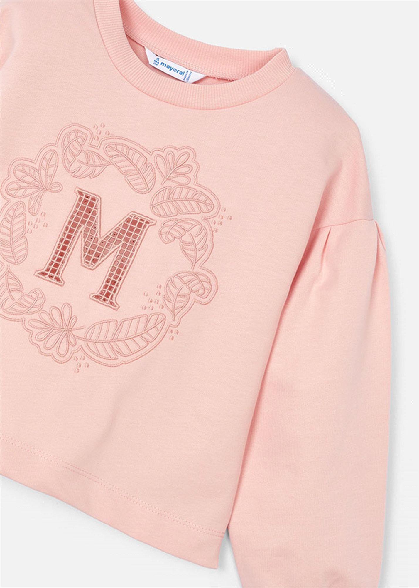 Mayoral Kız Çocuk İşlemeli Harfli Sweatshirt Pudra 3468