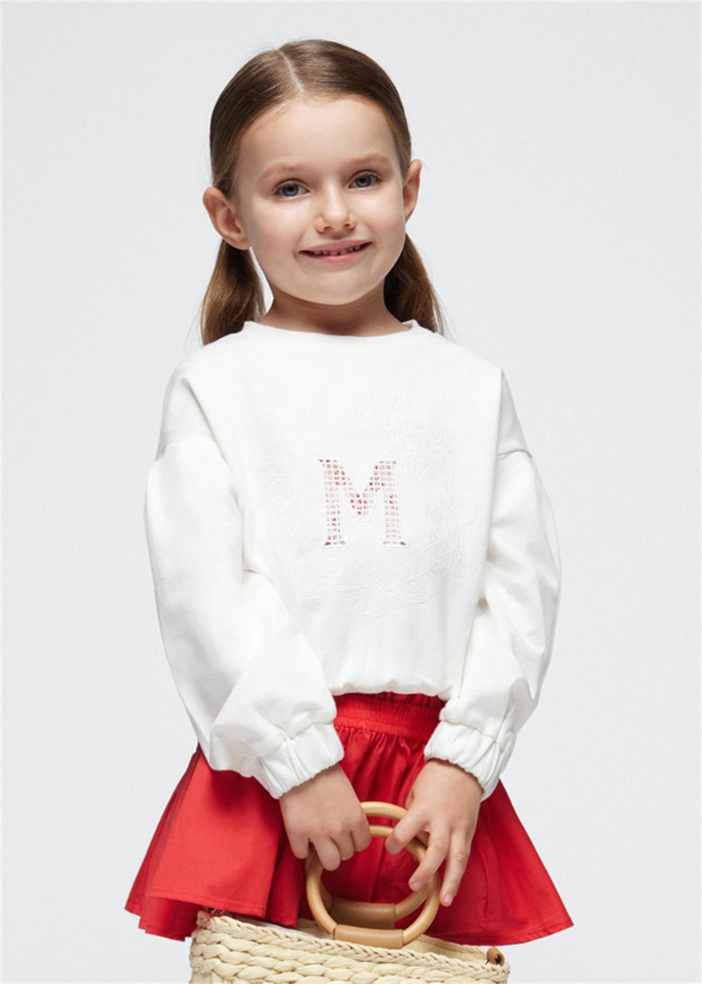 Mayoral Kız Çocuk İşlemeli Harfli Sweatshirt Krem 3468