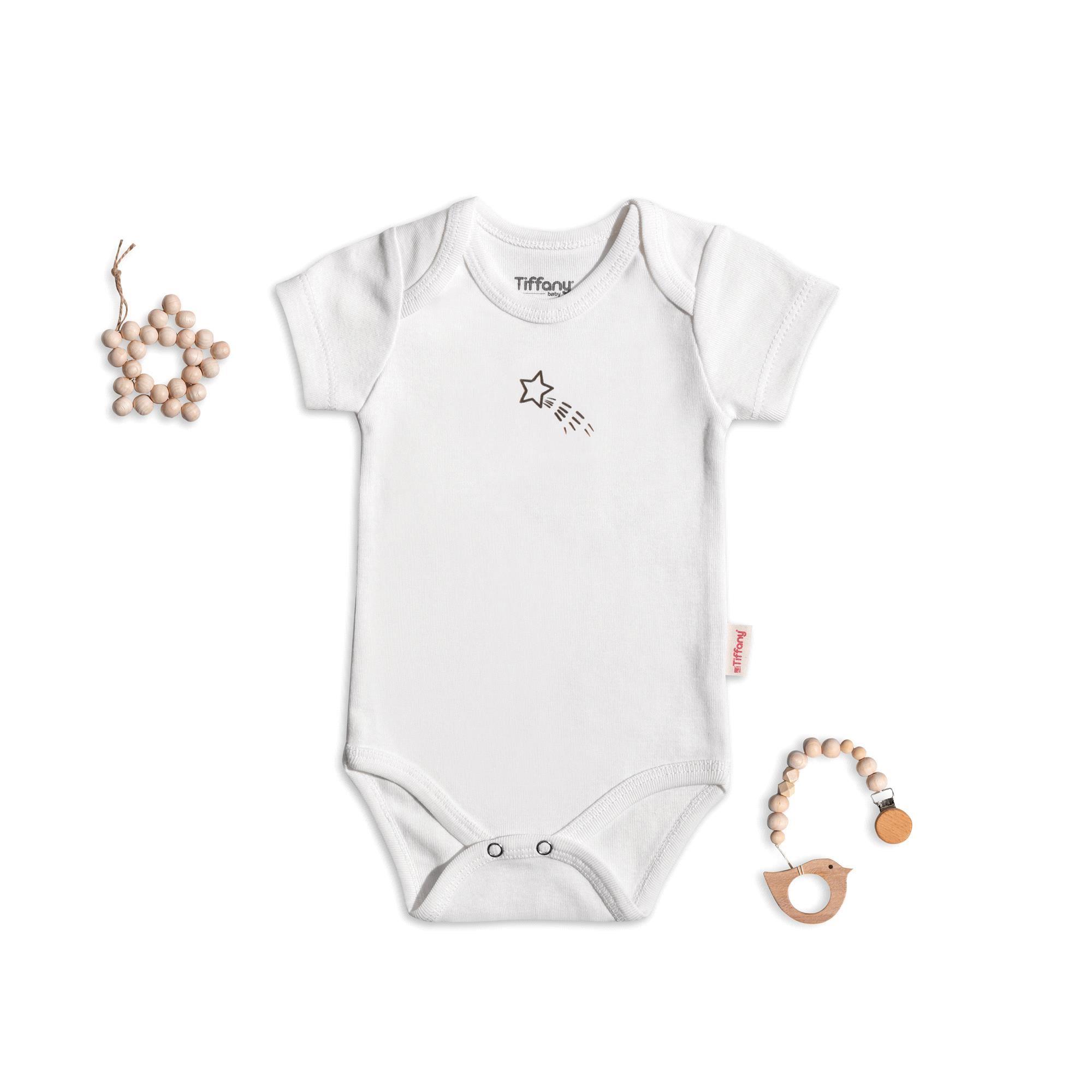 Tiffany Baby Bebek Yıldız Baskılı Çıtçıtlı Kısa Kollu Body Beyaz 35028