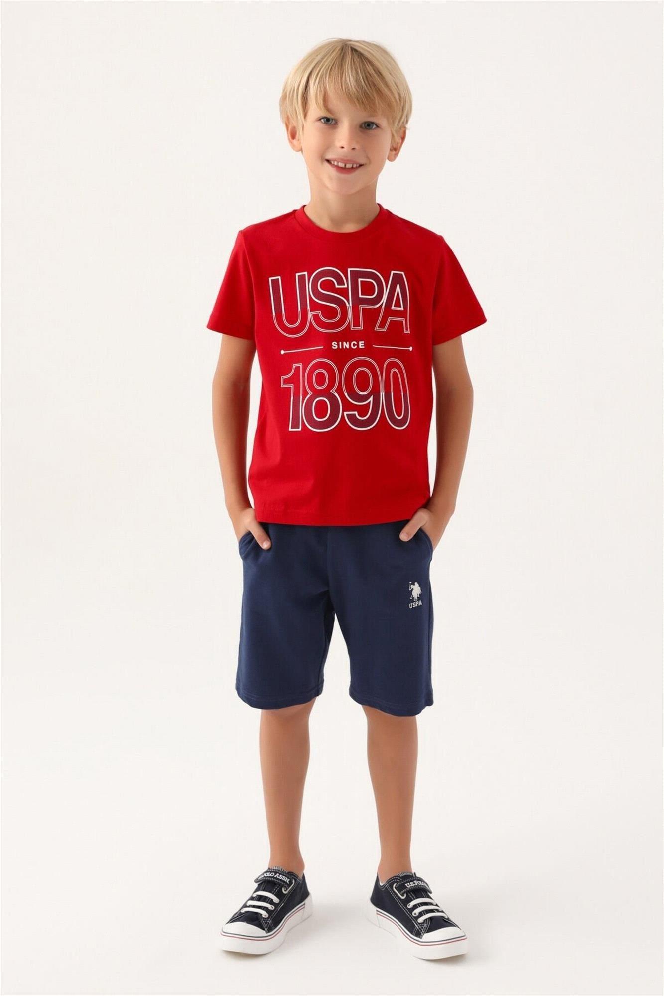 U.S. Polo Assn. Erkek Çocuk Bermuda Tişört Şort Takım Kırmızı US1760-4