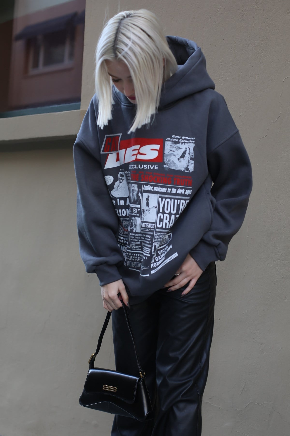 Antrasit Baskılı Oversize Kapüşonlu  Kadın Sweatshirt MG1581