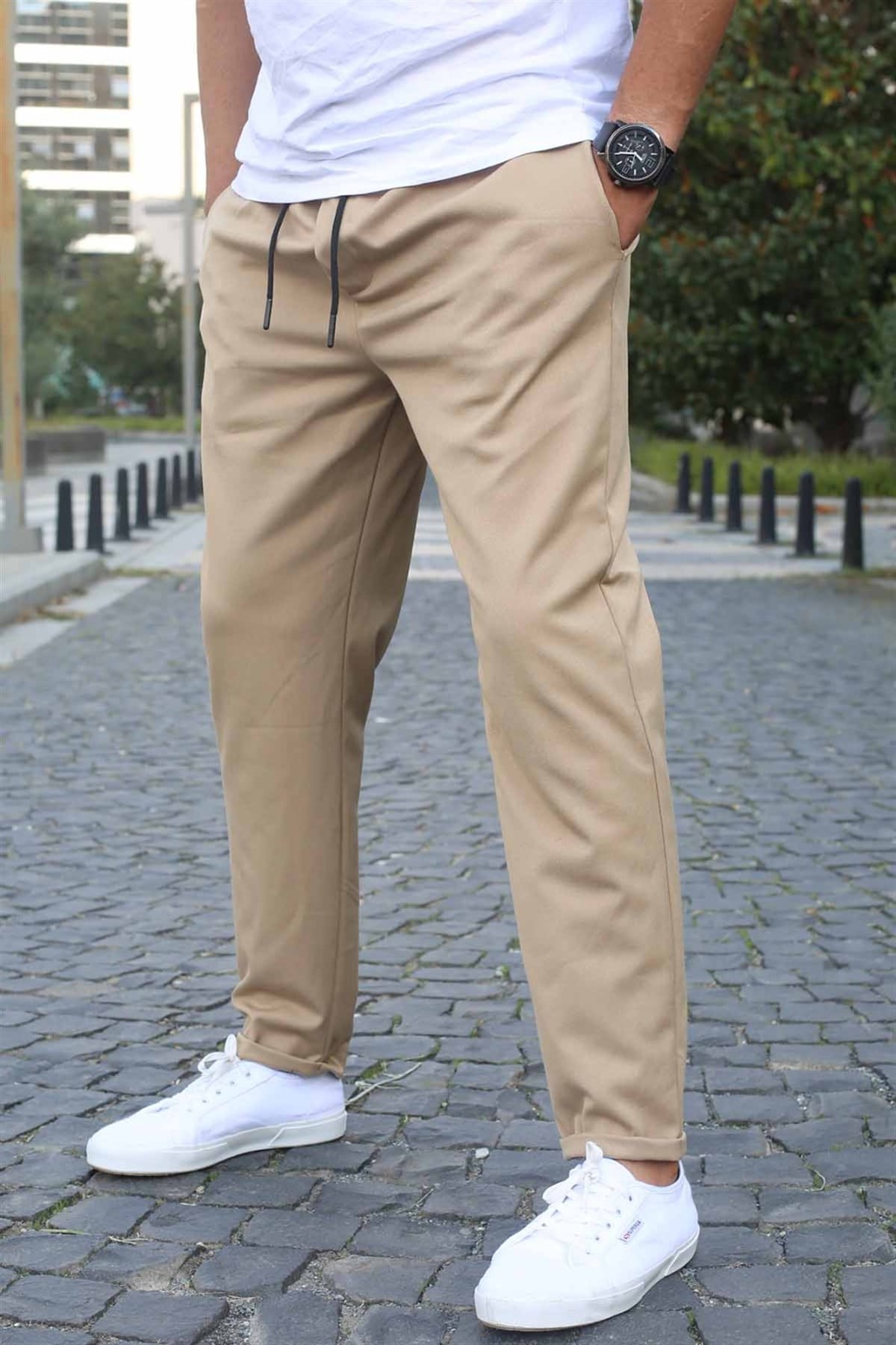 Bej Basic Jogger Pantolon 5486
