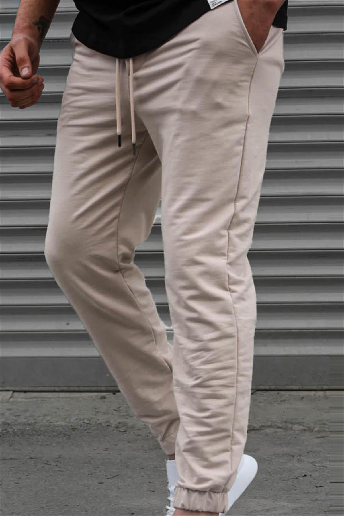 Bej Basic Paçası Lastikli Erkek Eşofman 5494