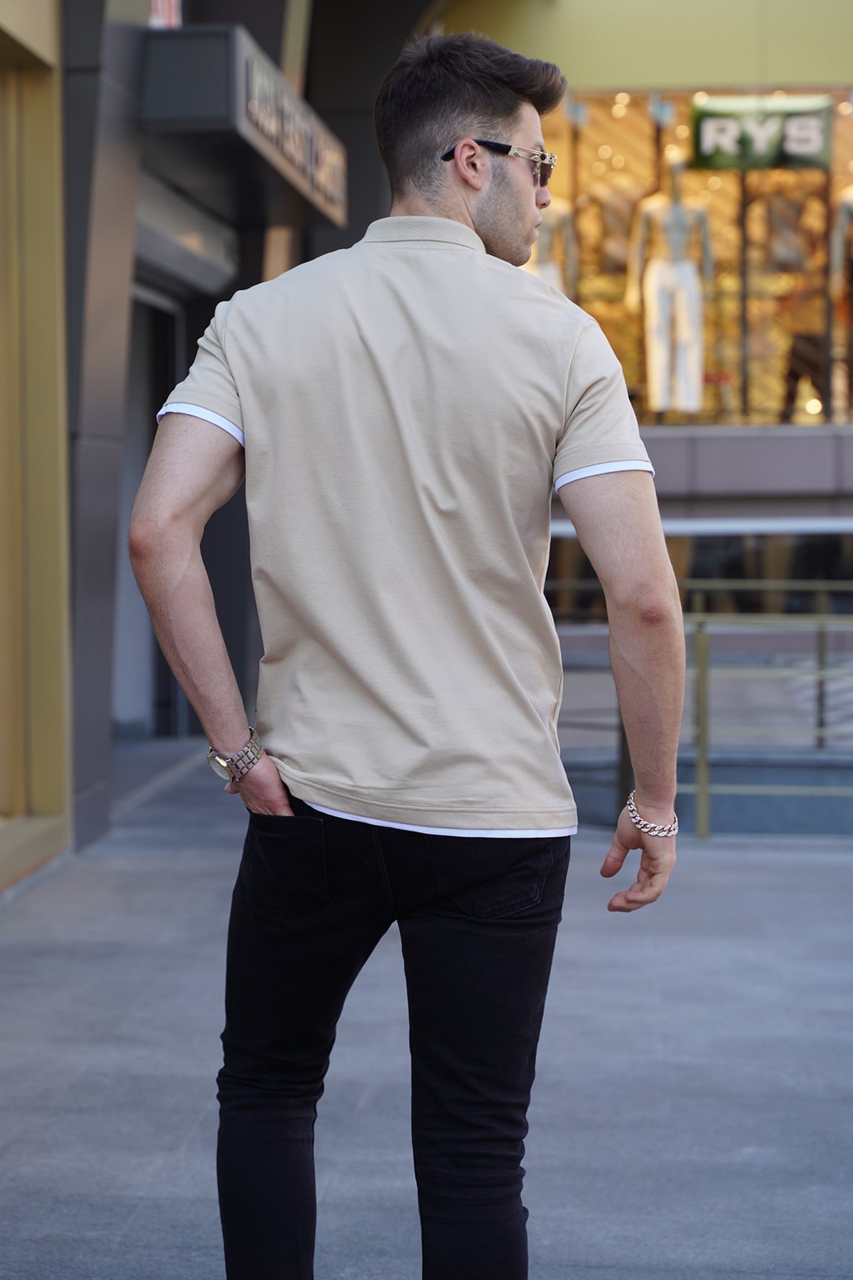Bej Basic Polo Yaka Tişört 5885