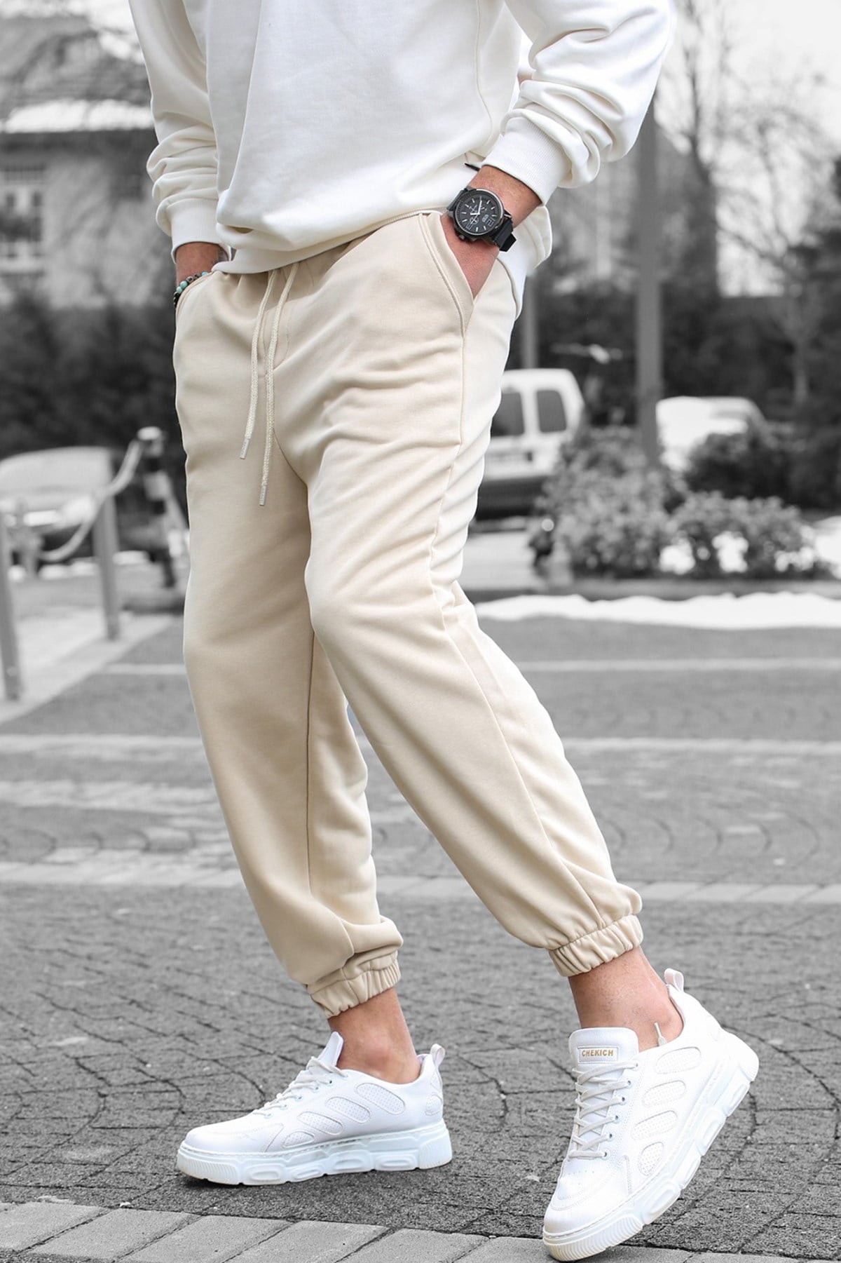 Bej Basic Regular Fit Erkek Eşofman Altı