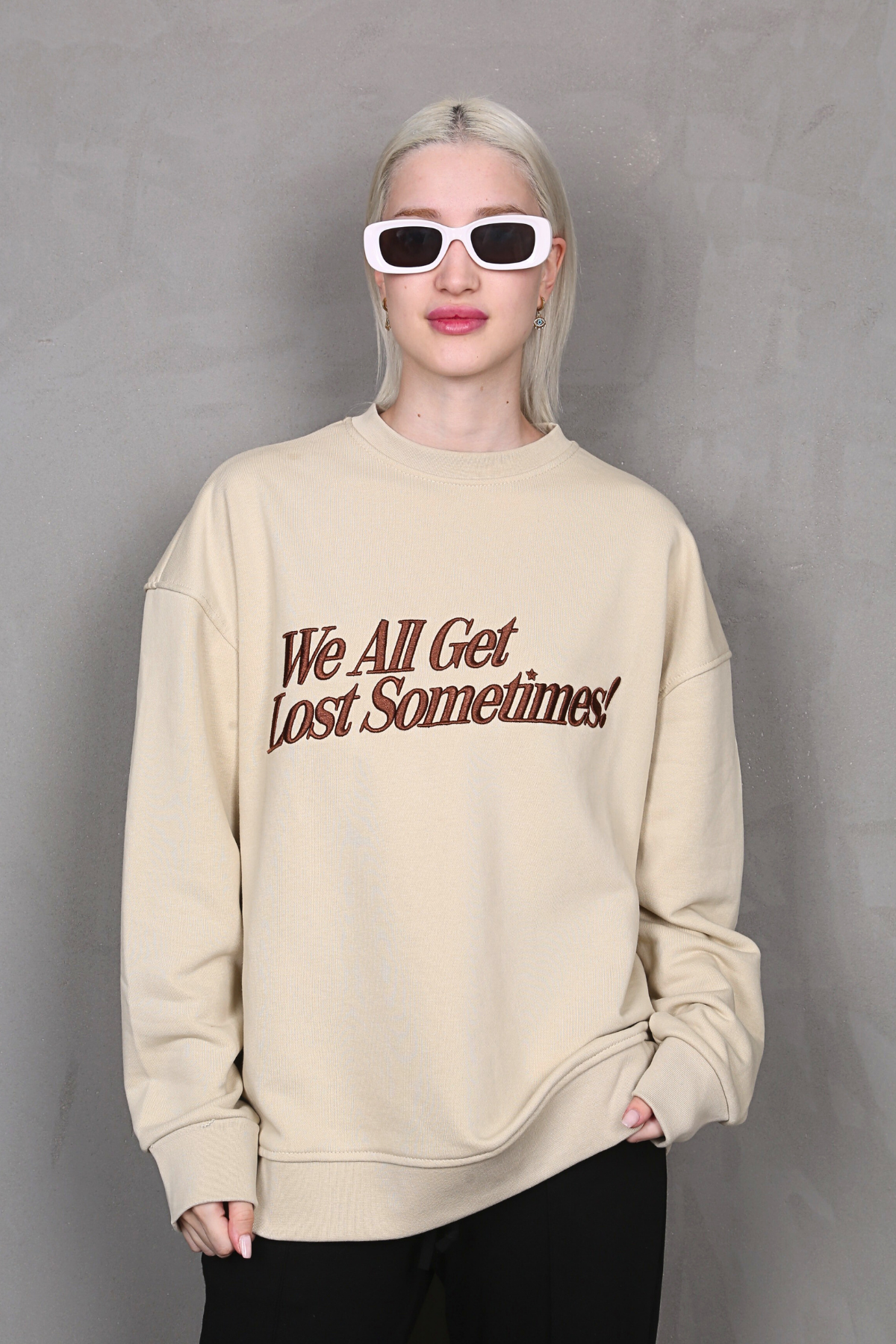 Bej Baskılı Sweatshirt MG1901