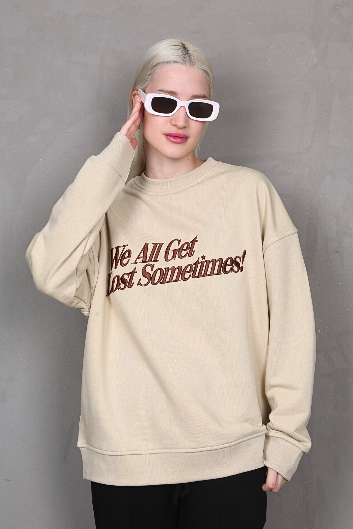 Bej Baskılı Sweatshirt MG1901